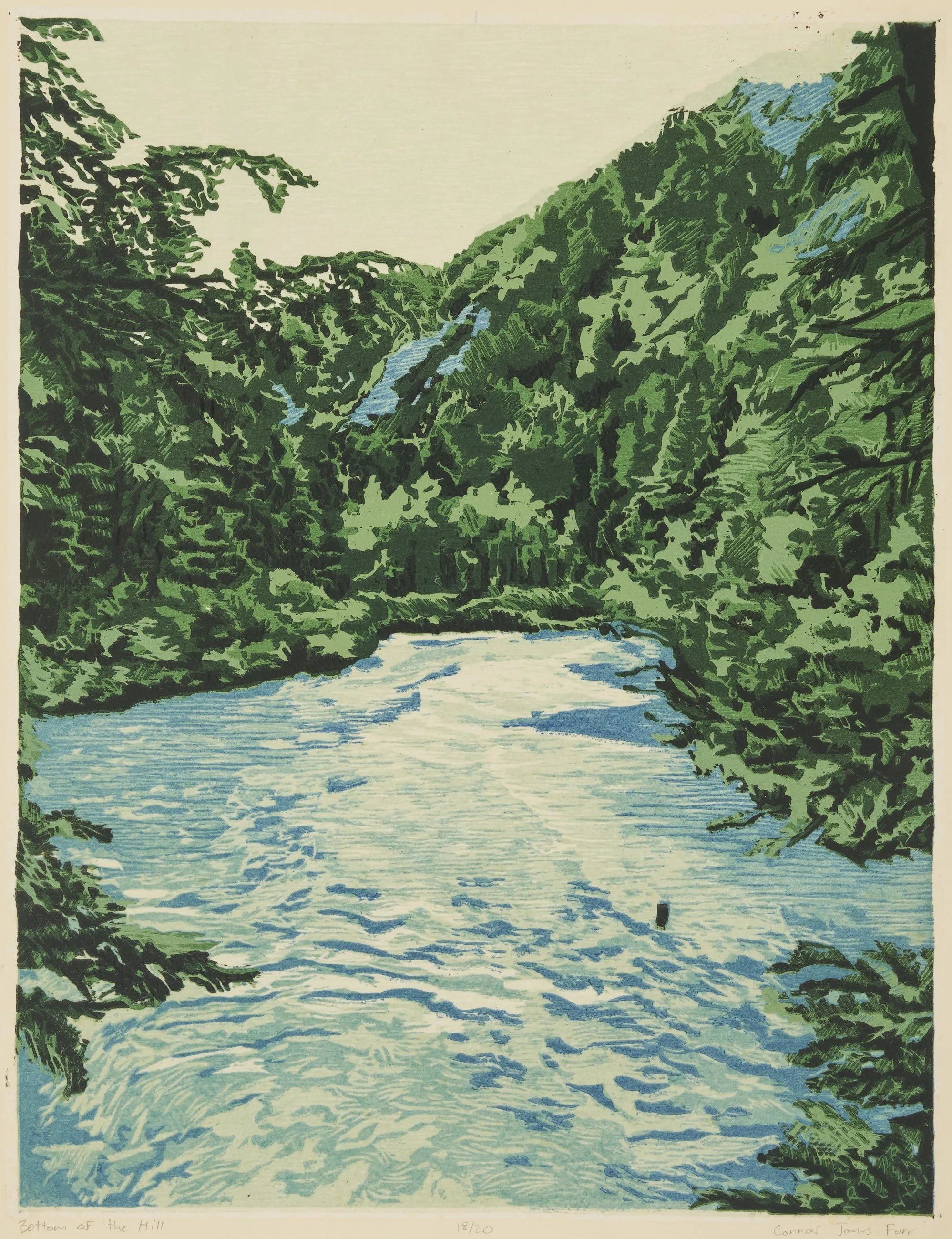   "Bottom of the Hill"   11 × 14 in. Woodcut, 2023 