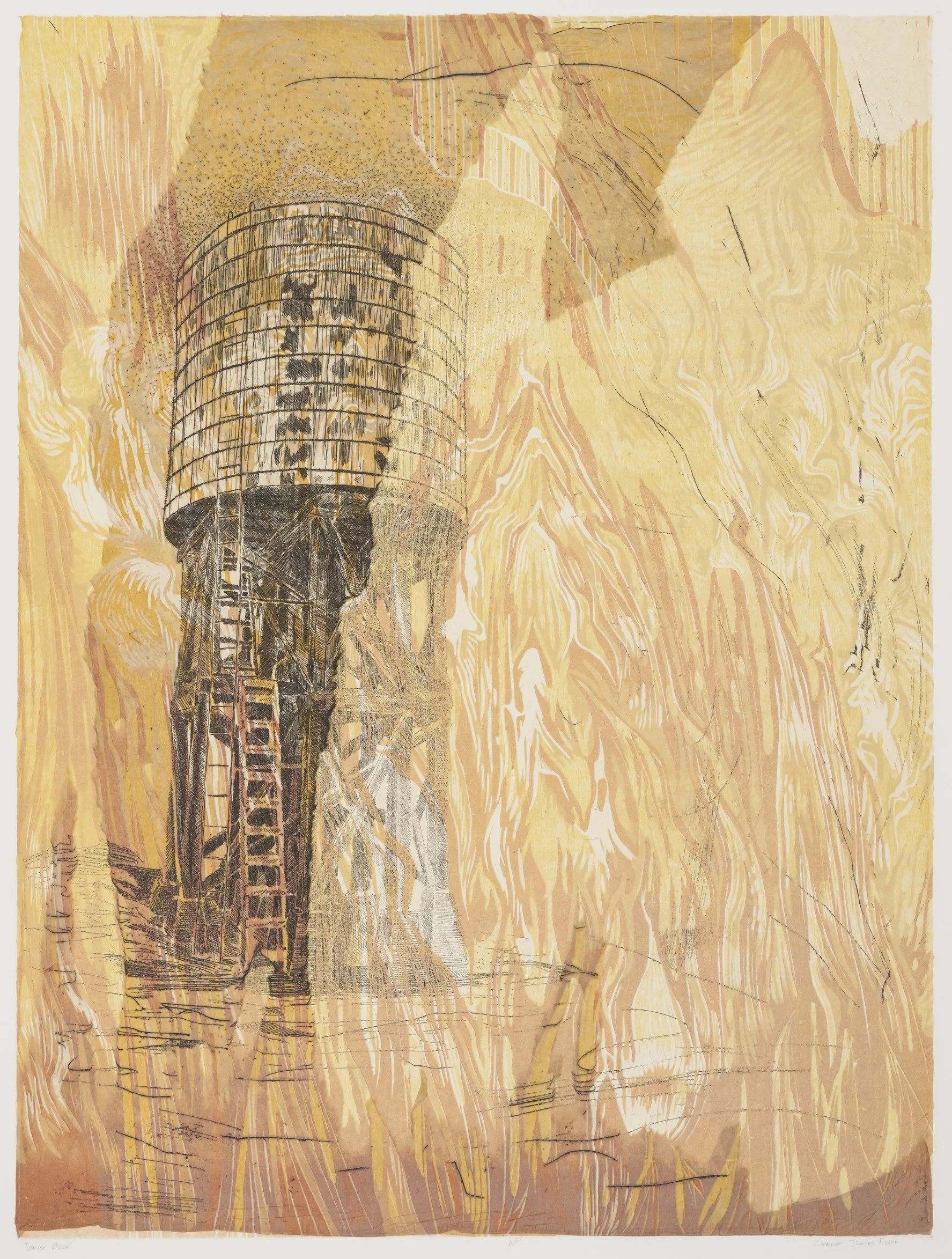   "Tower Over"   18 × 24  in. Etching, 2020 