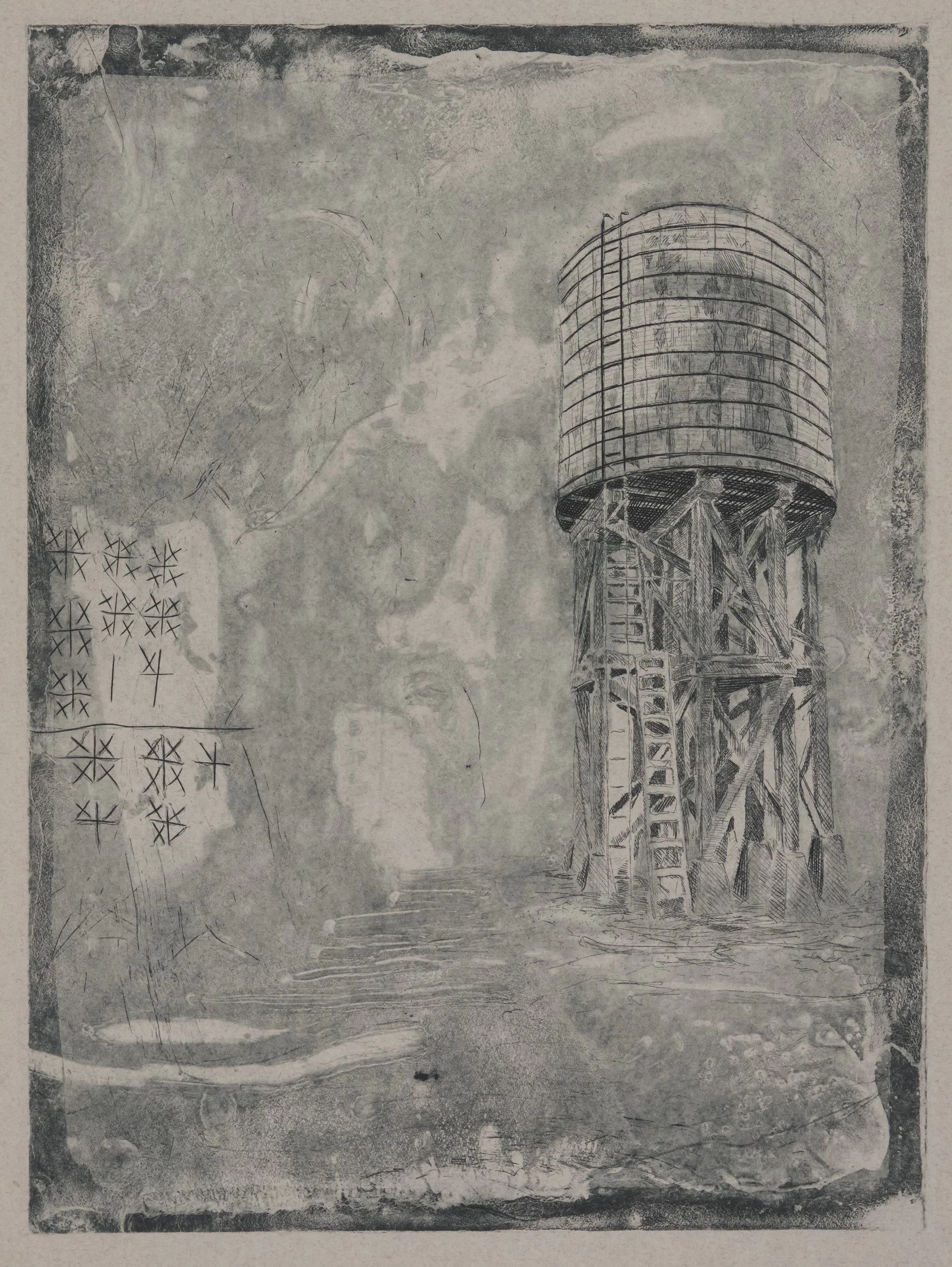   "Tower Over"   9 × 12 in. Etching, 2019 