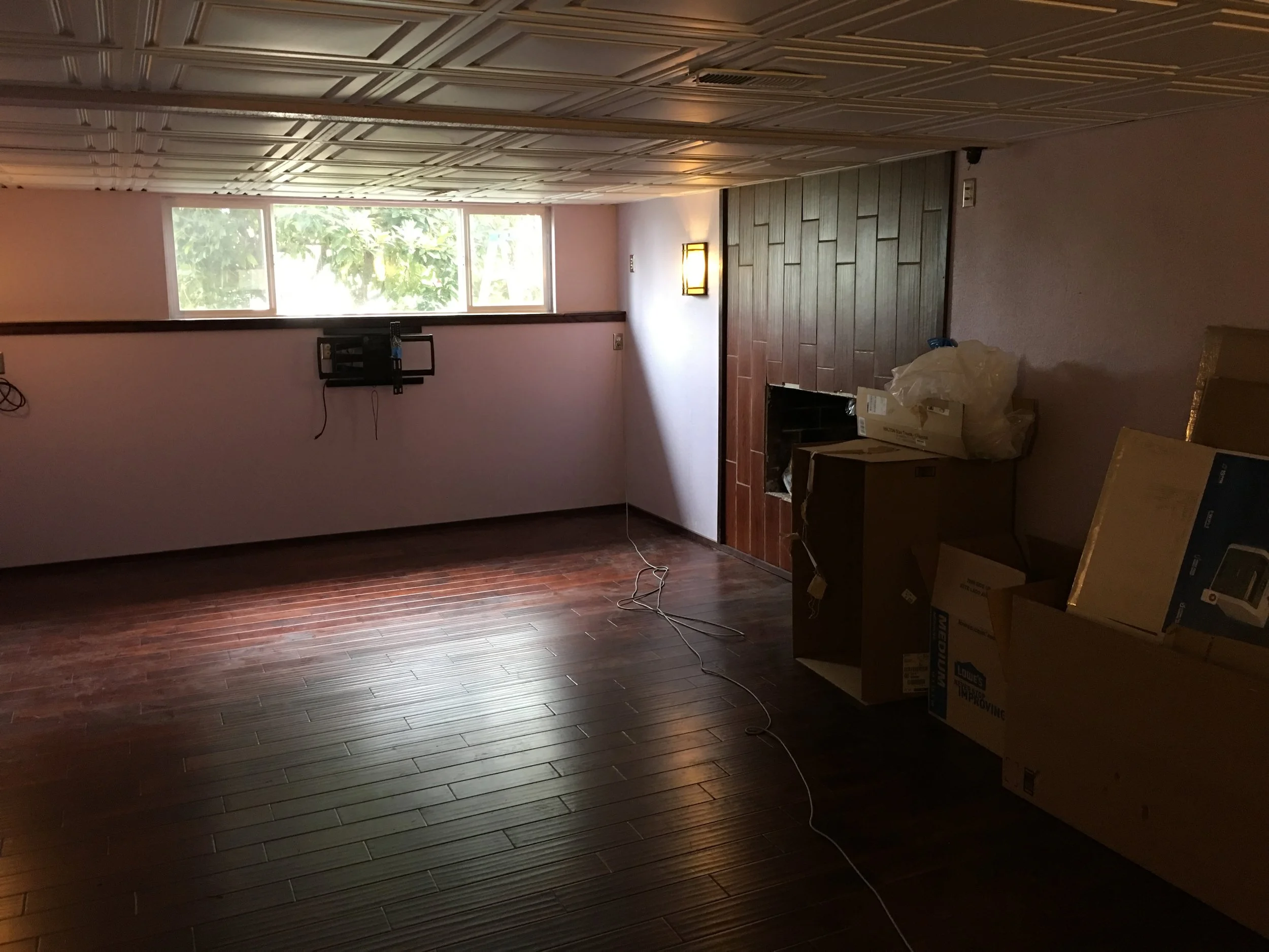 A media room, sans media. And furniture. And.. anything except packing boxes.