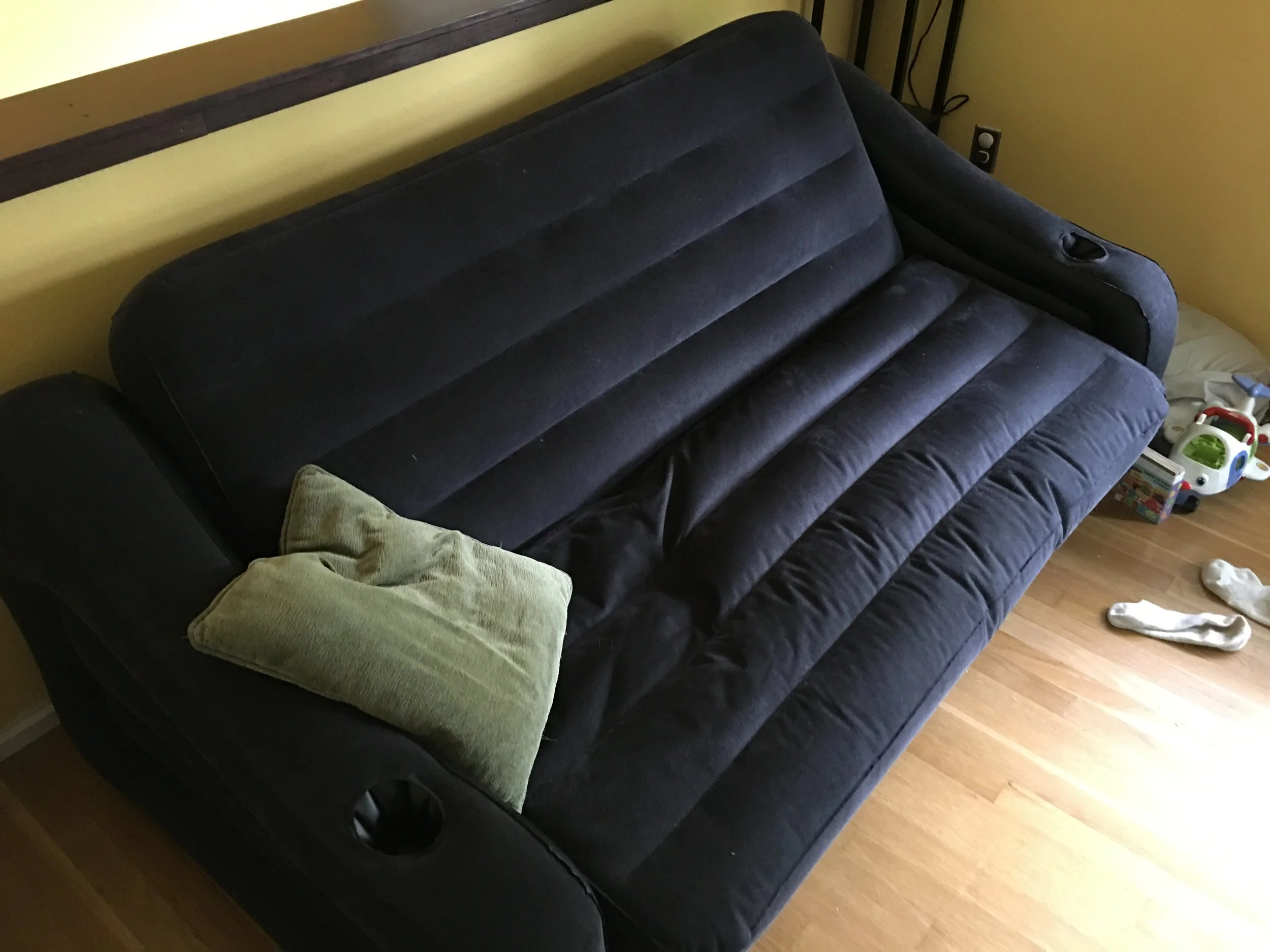 An inflatable couch from Amazon is neither as glamorous nor comfortable as one might imagine. Or maybe it is.