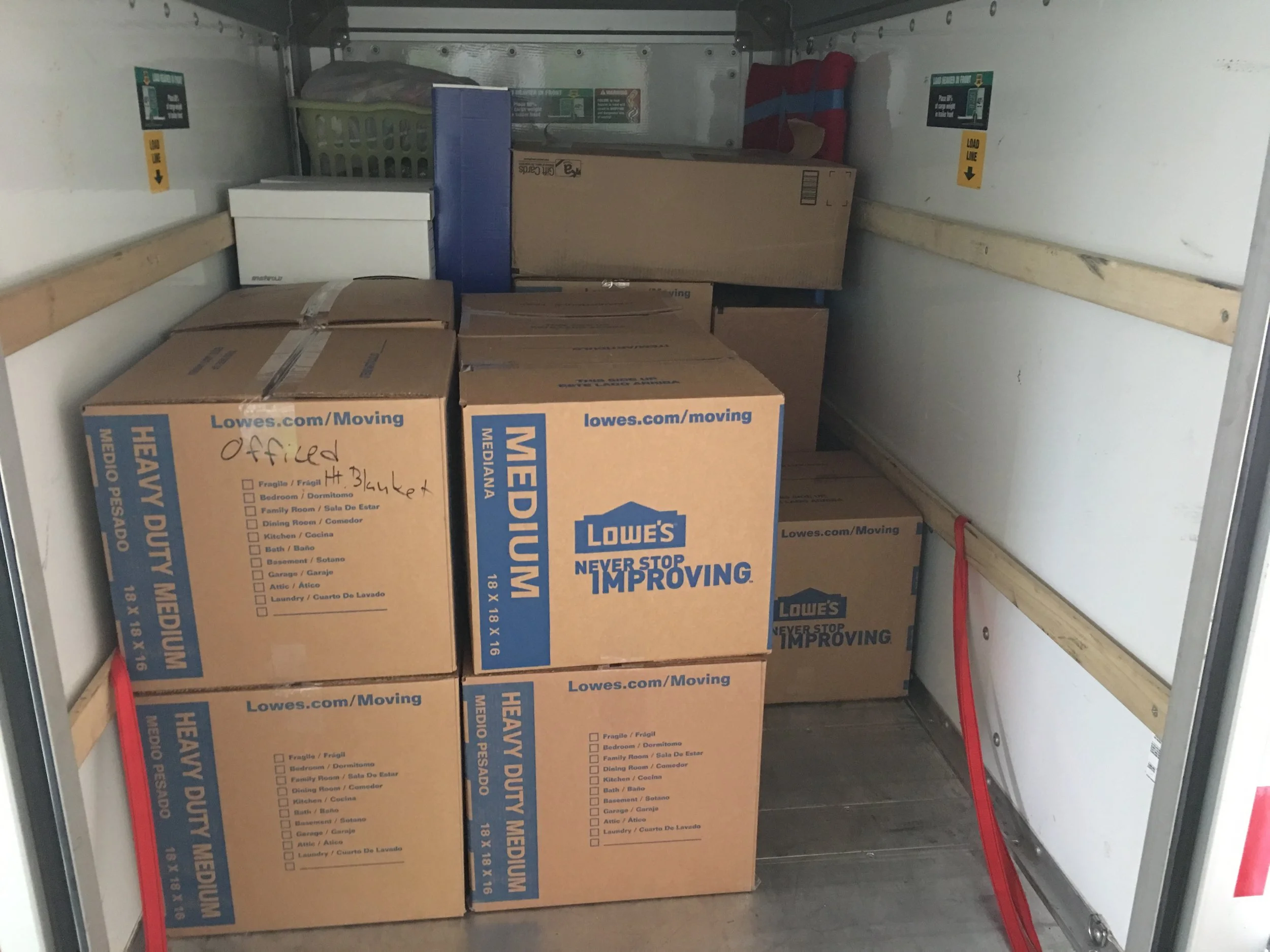 This was early on in loading our little fifth wheel trailer. By the time we were done, it was packed top to bottom, front to back. Scarily so.