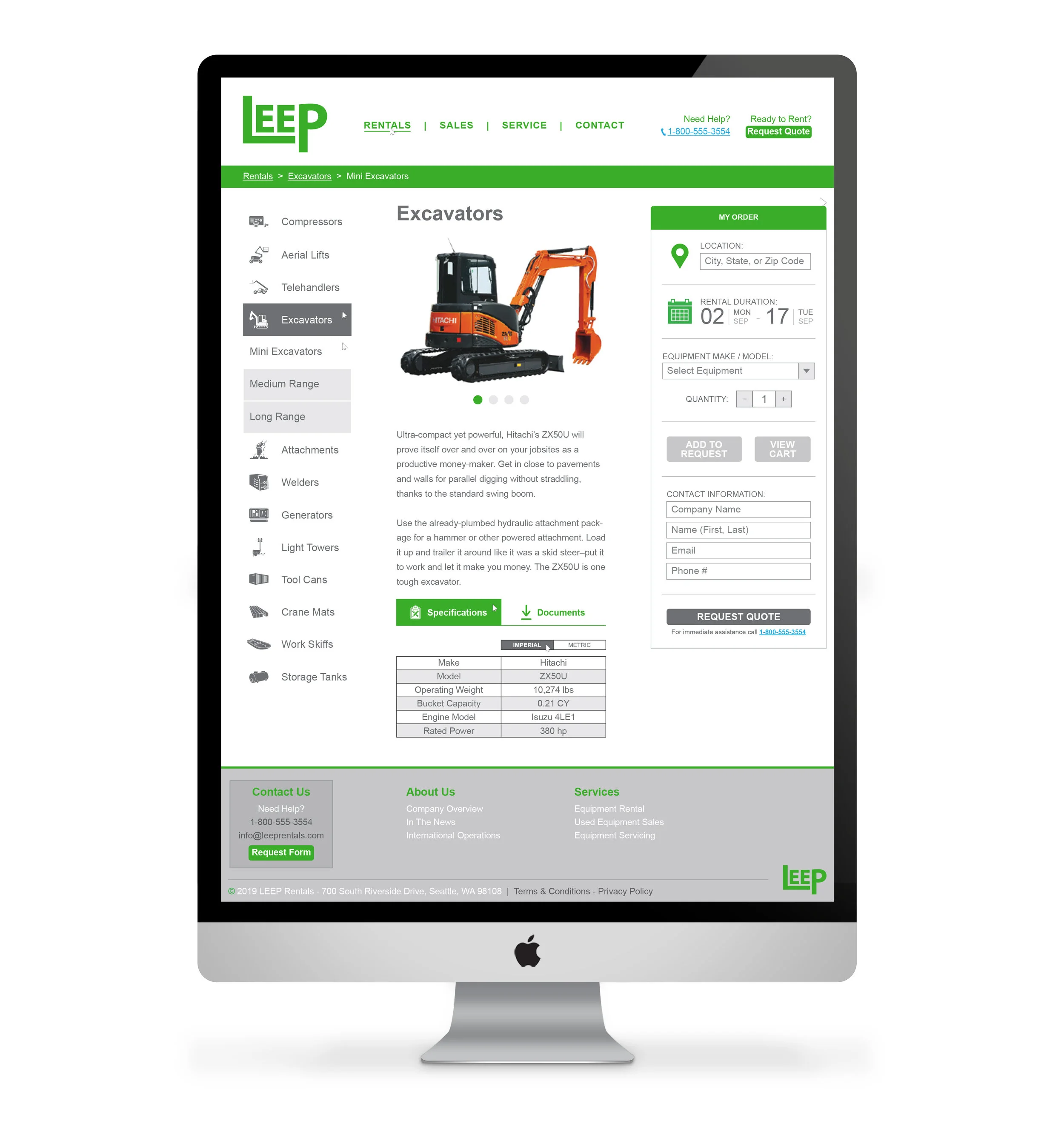 Equipment Rentals Page