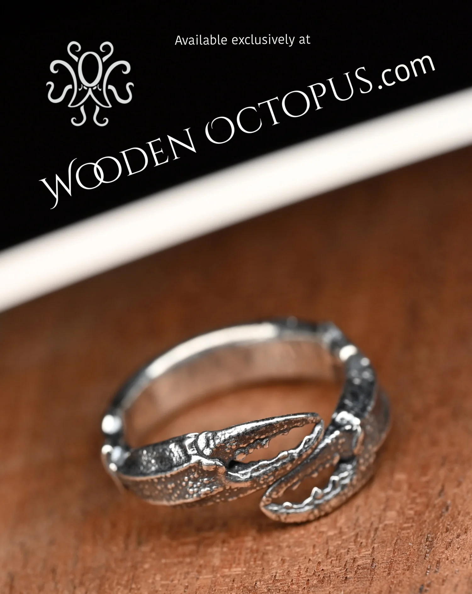 Crab Claw Ring in Sterling Silver — Wooden Octopus Crab Claw Ring in Sterling Silver — Wooden Octopus