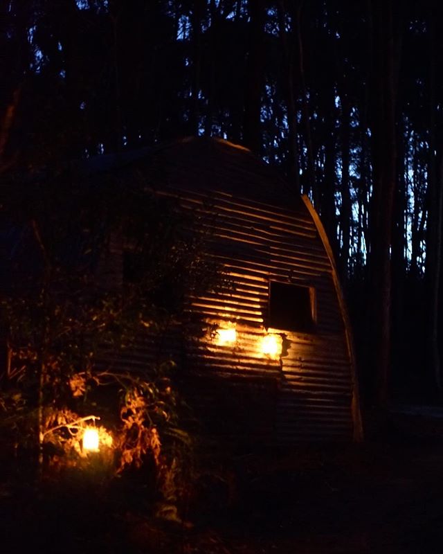 The little people and me made a stone circled camp fire by the stick hut, under the stars and amongst our beautiful trees.
&bull;&bull;&bull;
We lined the path from the house with lanterns, past the old Nissan Hut and to this perfect place to eat our