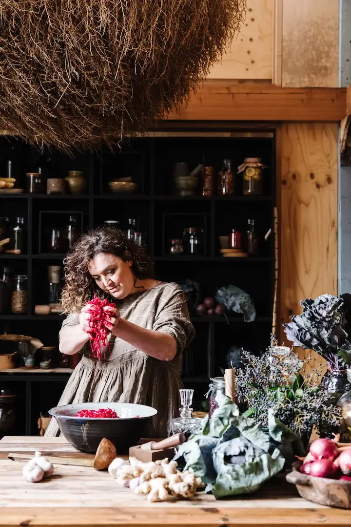Sharon Flynn working in her kitchen