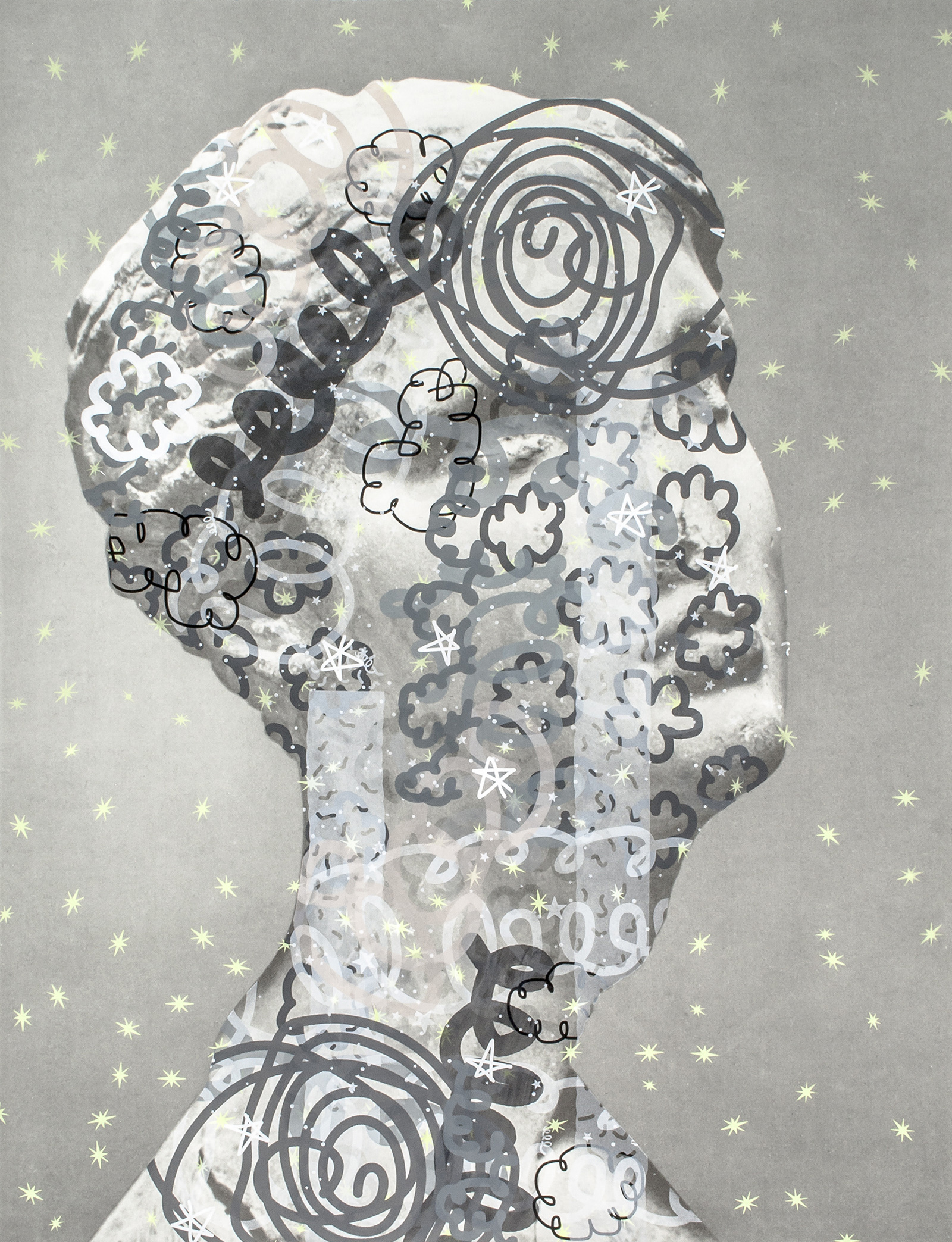 It Girl (Female Head) | screen print on archival inkjet print | 38"x29" | 2016