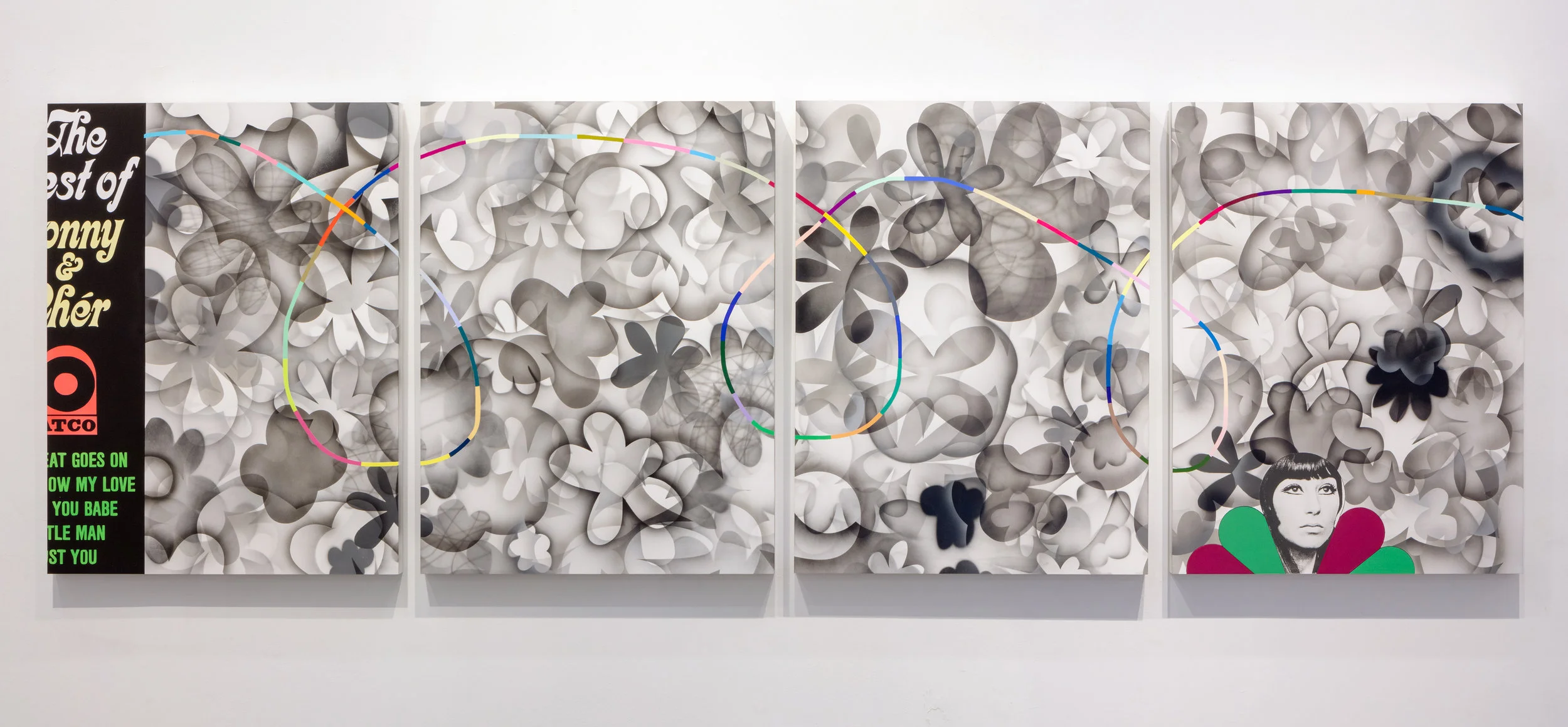 The Beat Goes On | screenprint, airbrush, and gouache on panel | 40" x 126" | 2018