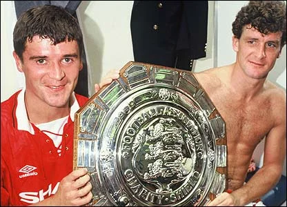Roy Keane and Sparky enjoy their Charity Shield victory