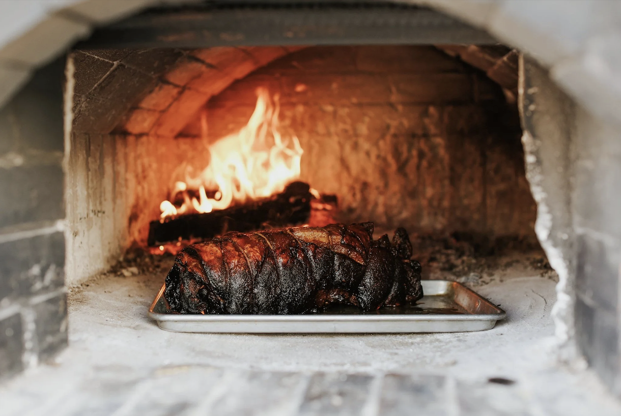 lamb roast in wood-fired oven