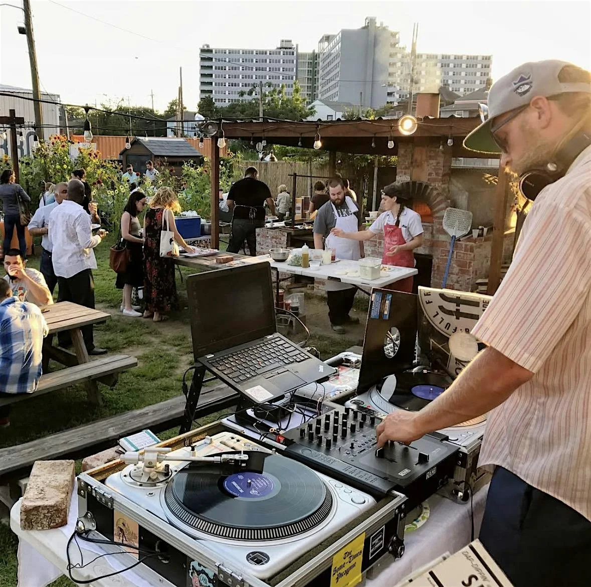 Off the Record night at Paradigm Gardens. Vinyl DJ and pop-up chefs.