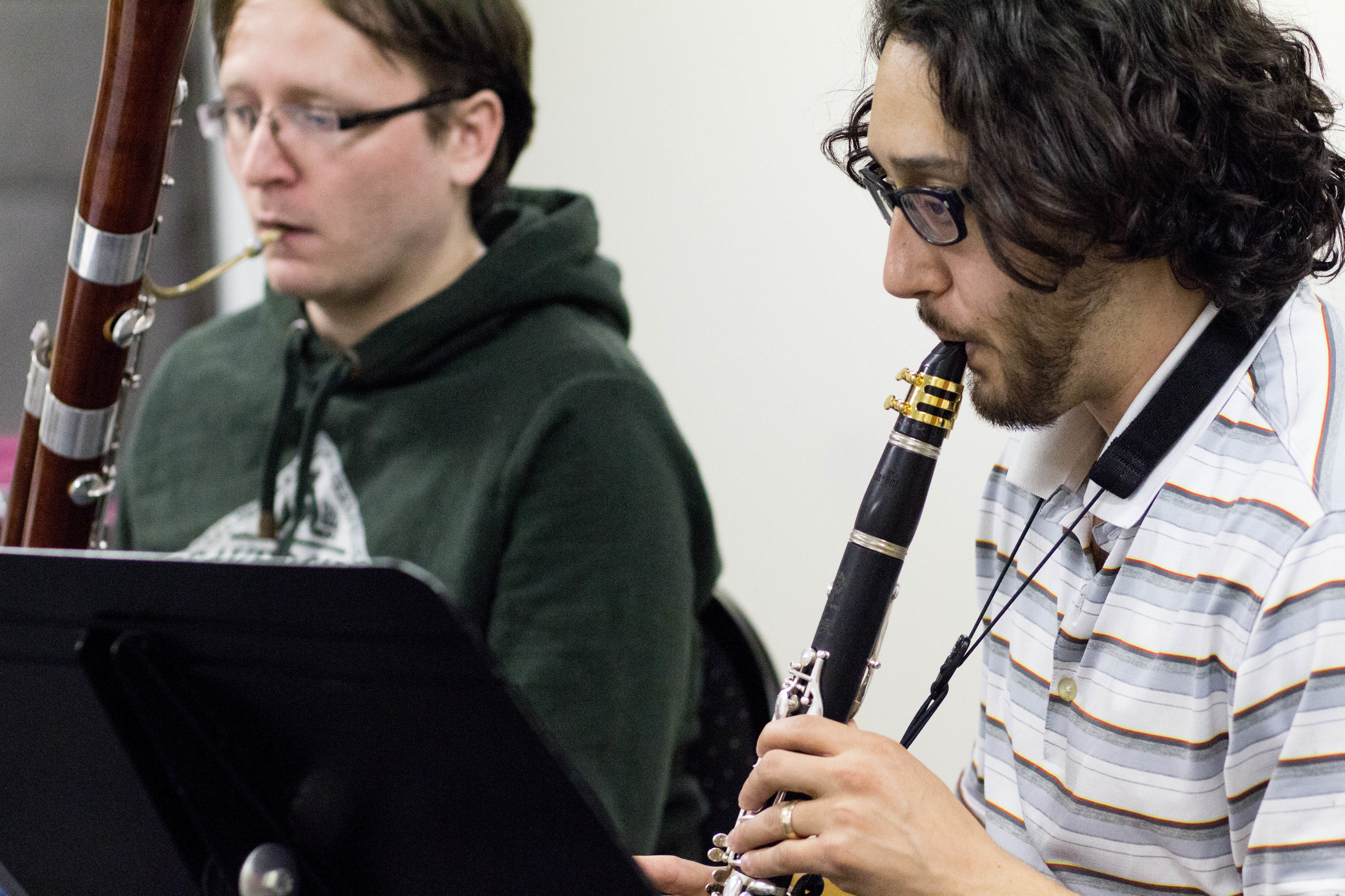 Copy of Mike Macaulay (bassoon) and Anthony Thompson (clarinet) working hard in rehearsal.