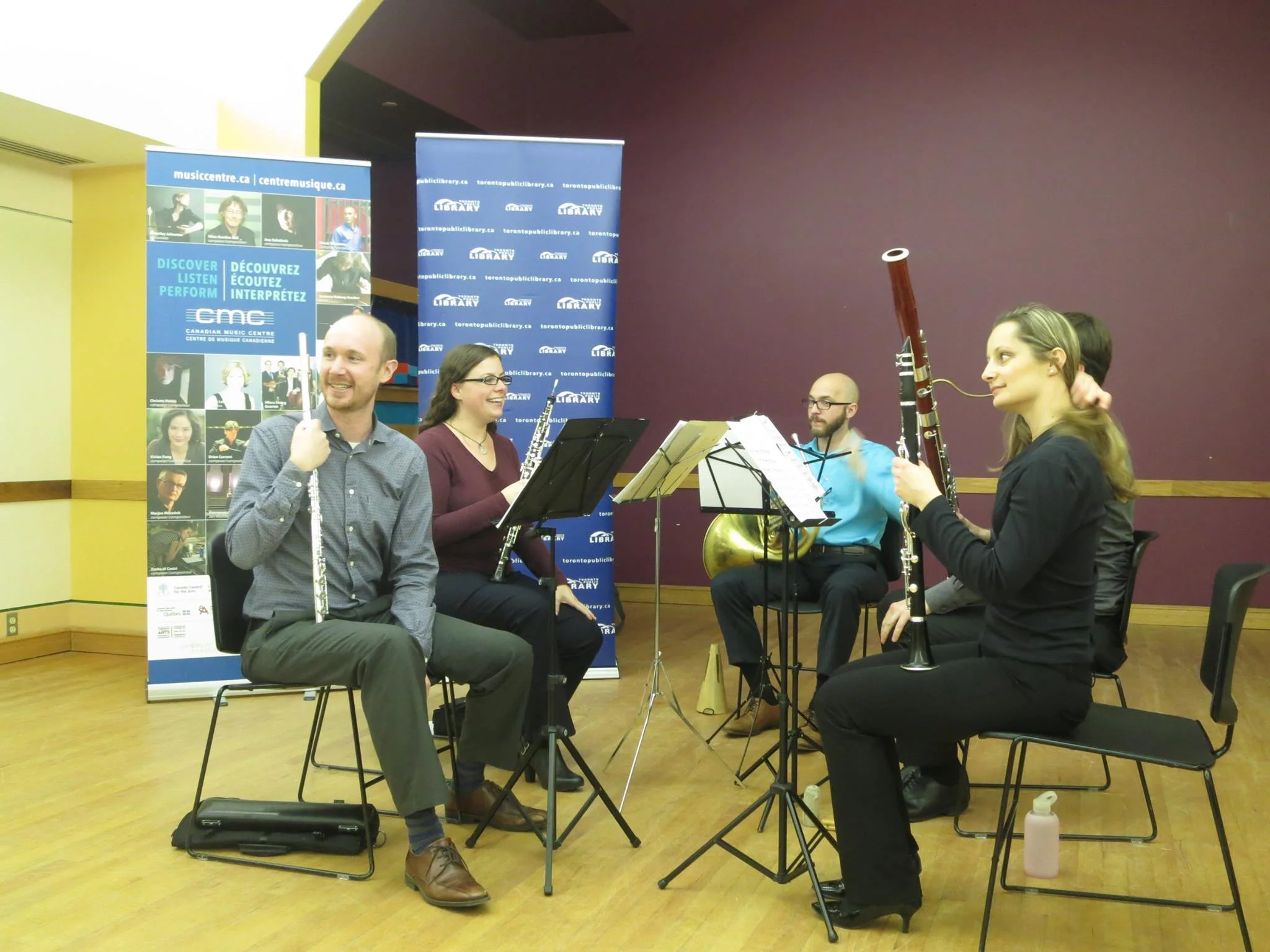 Blythwood Winds perform for New Music 101 at Lillian H. Smith Public Library in Toronto, 2015.