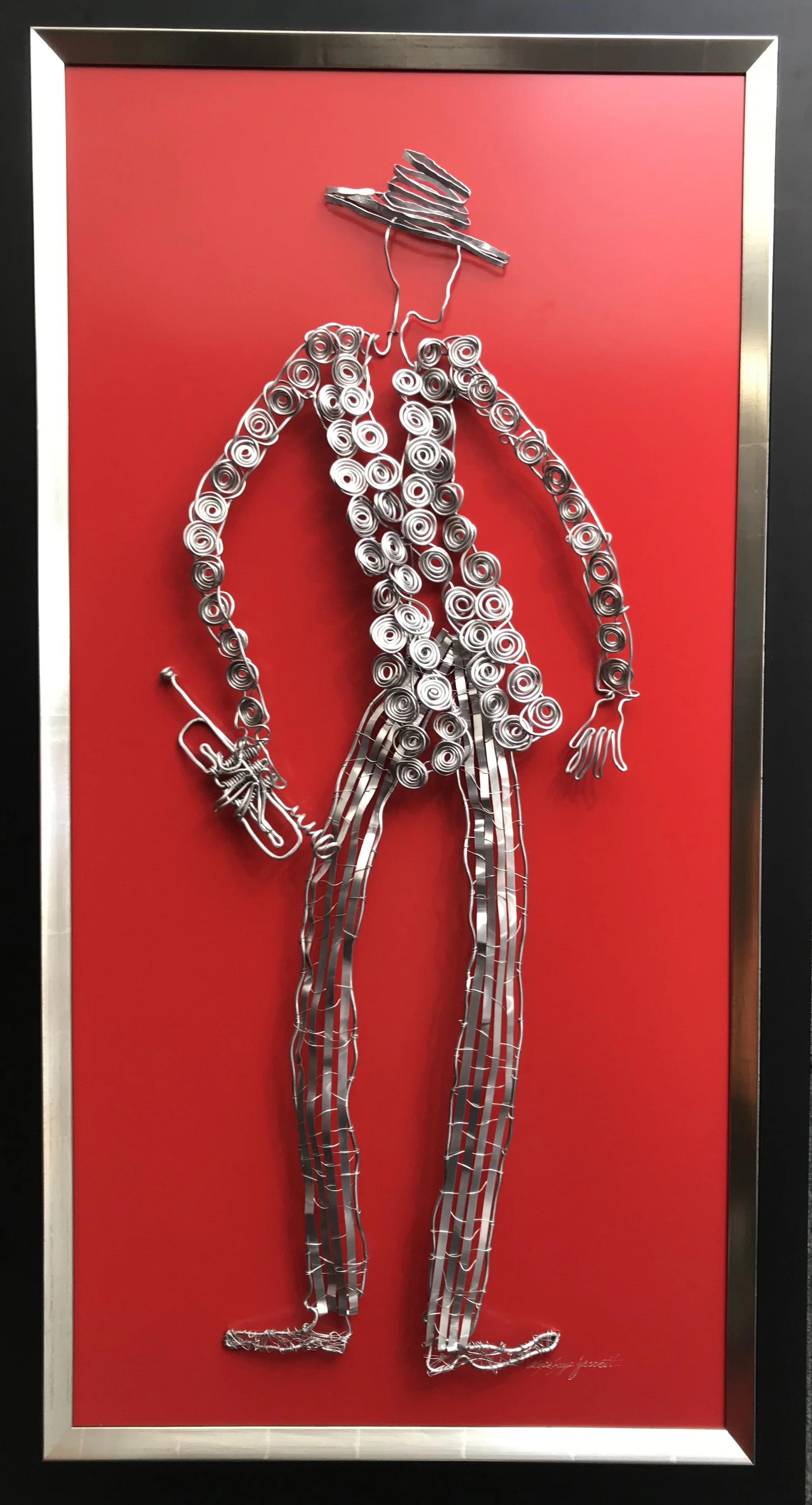 Trumpet Player on Red