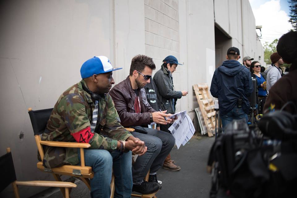 Producer Jayson with me on set. Kat, wardrobe, standing by.