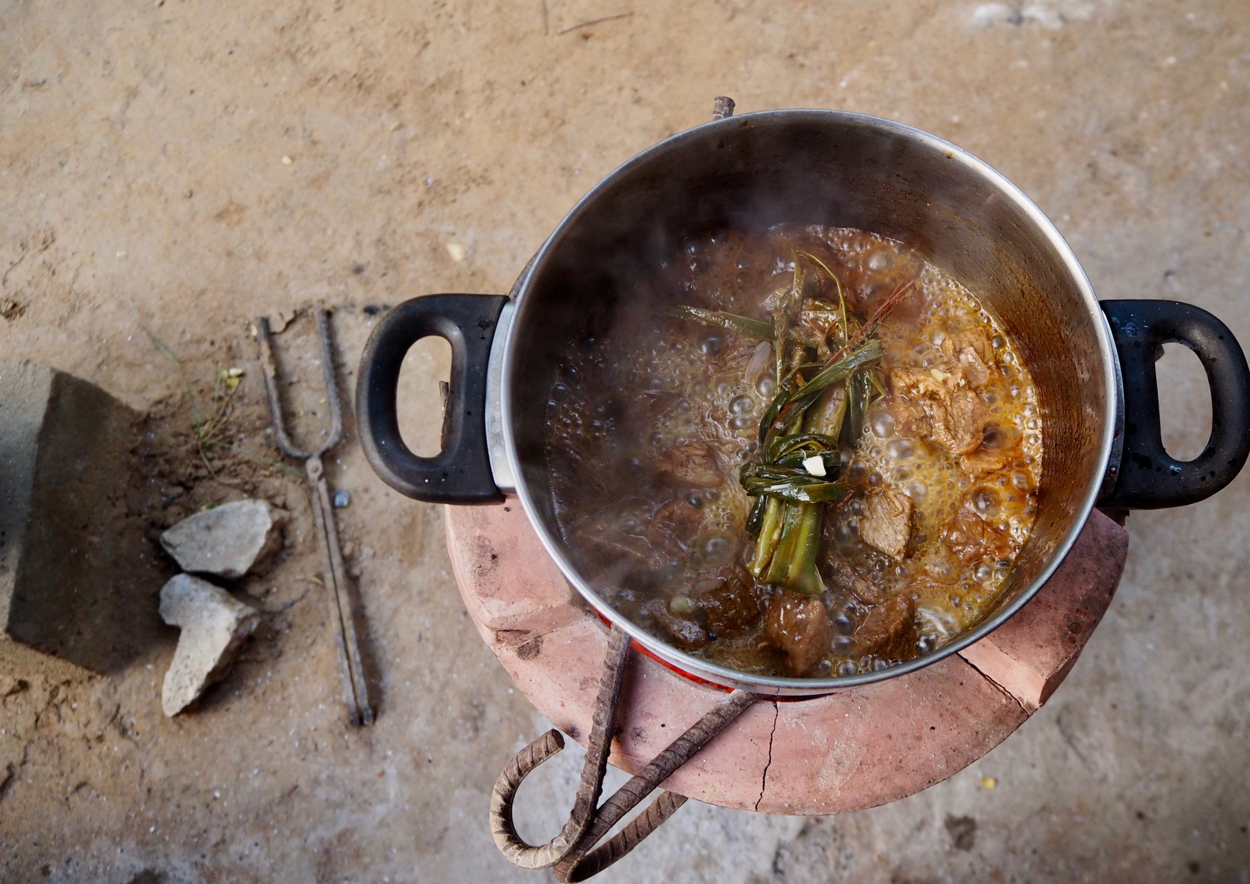 Beef curry with lemongrass bundle.