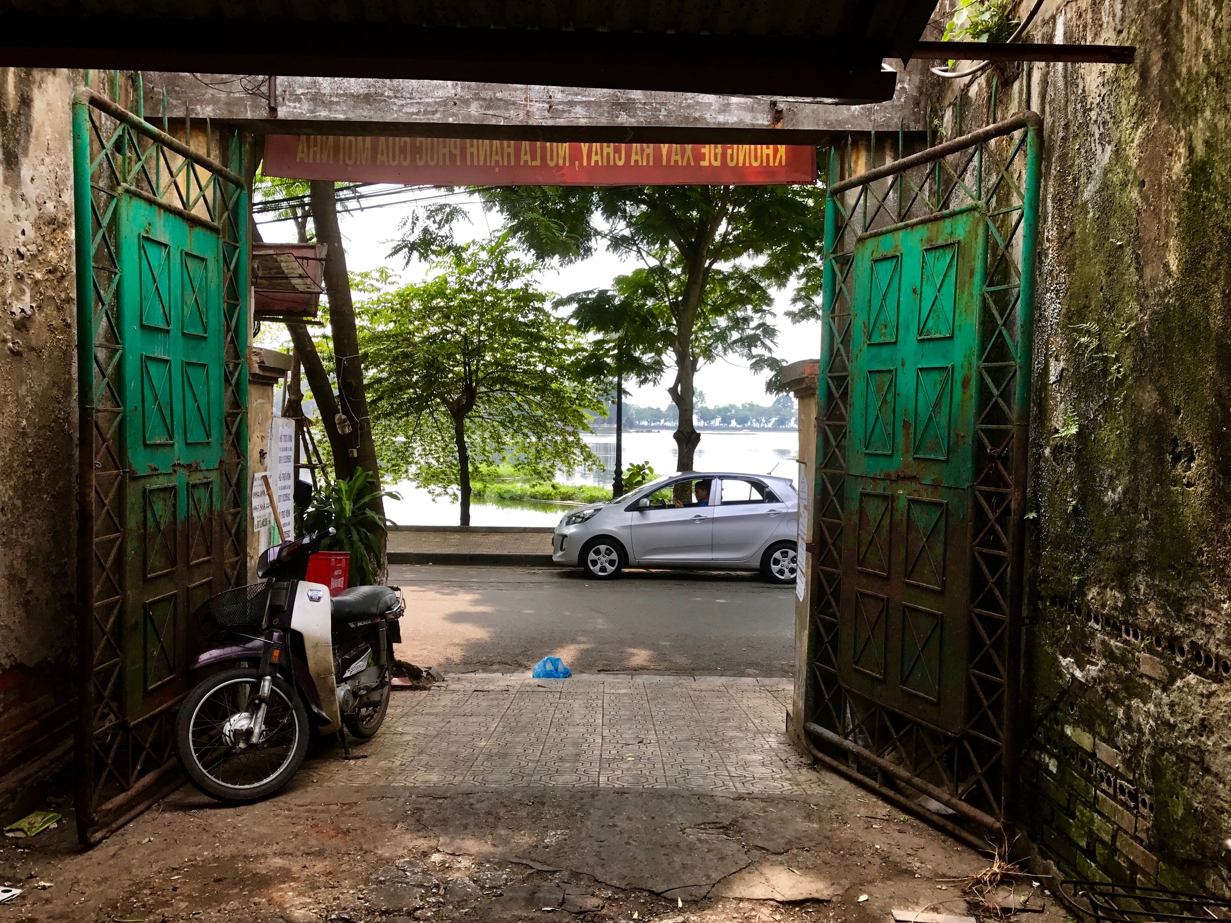 Looking out of the market across the lake.