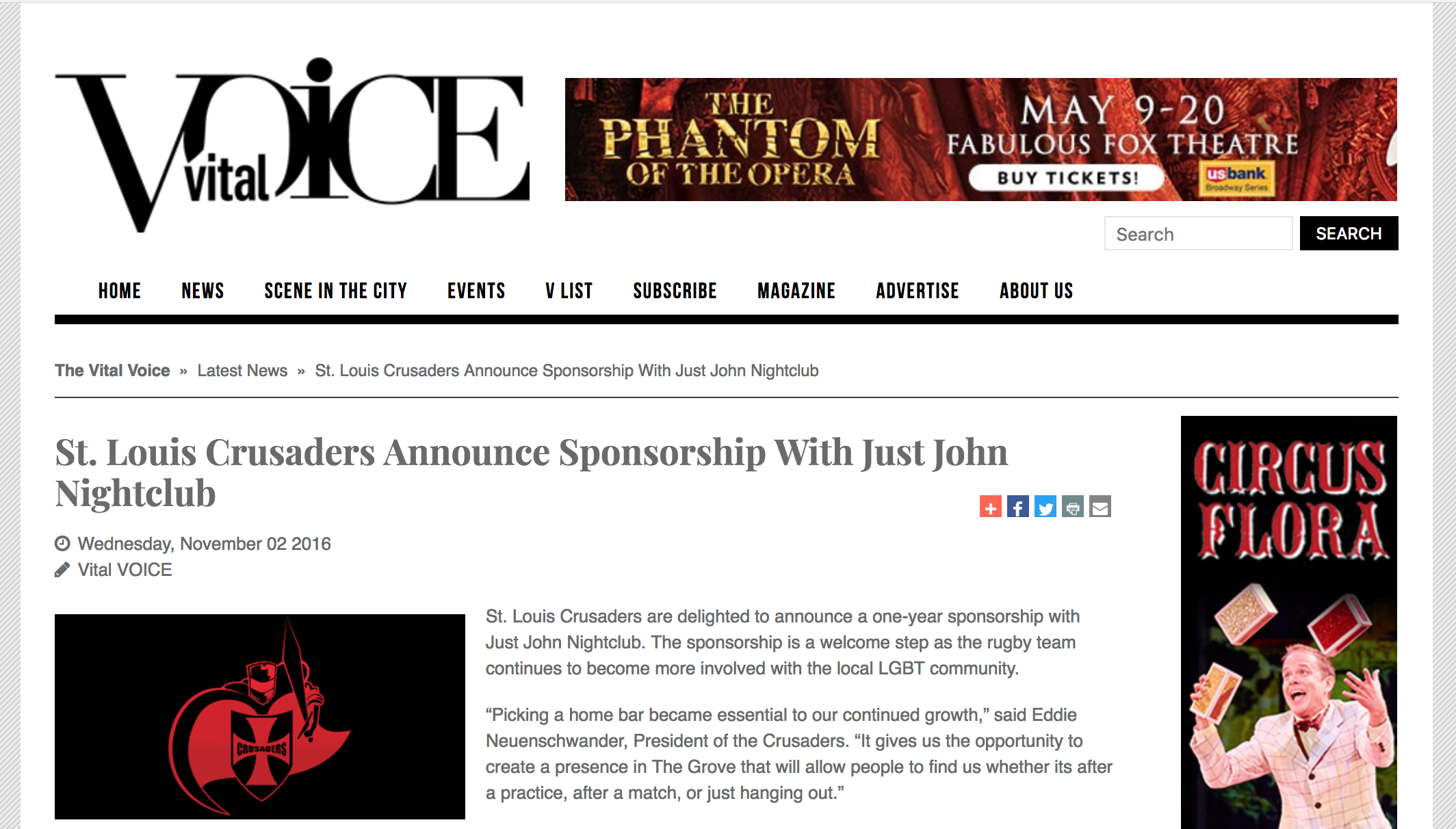  The Crusaders announce their home bar sponsorship with Just John Nightclub. 