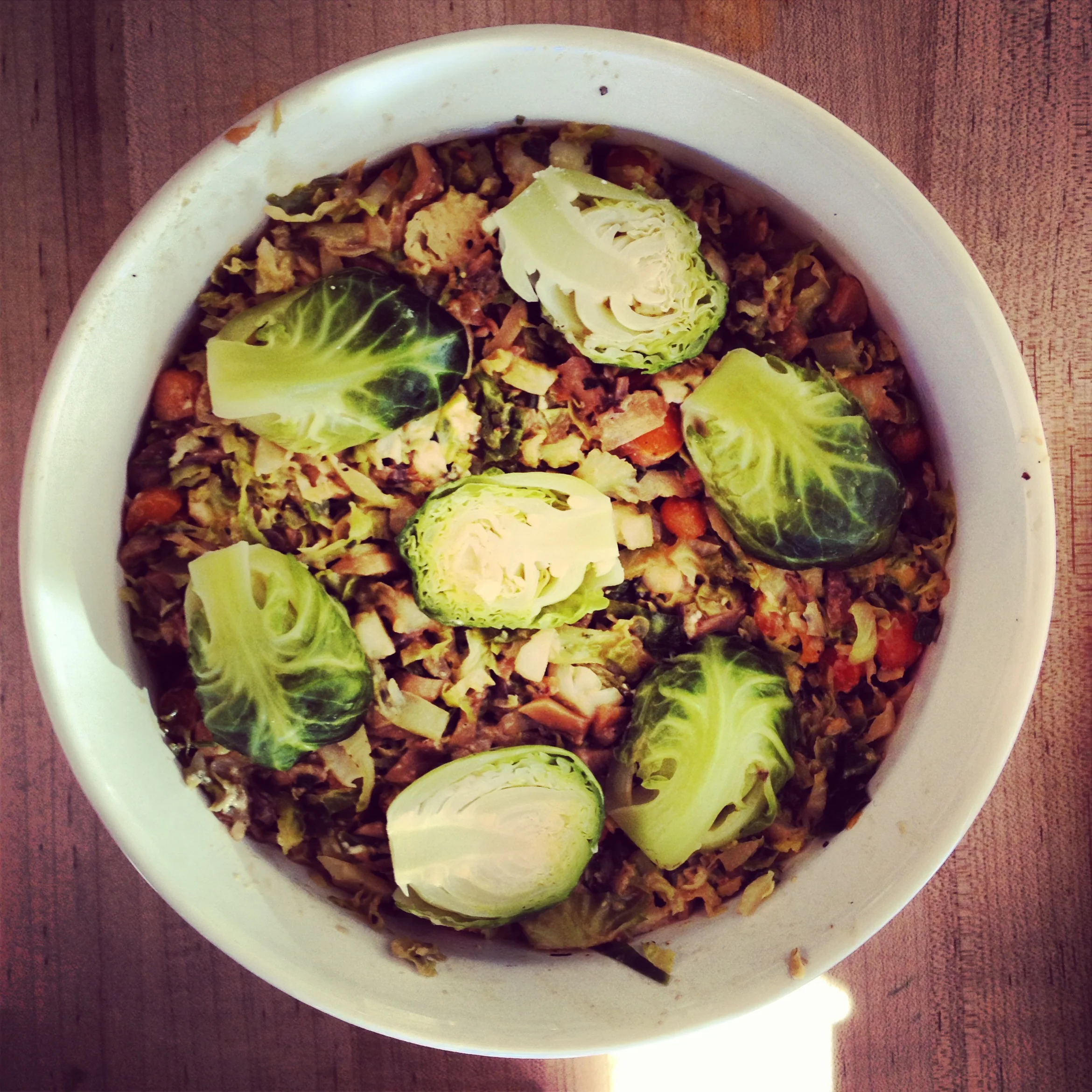 Finally: FETA, BRUSSEL SPROUT, AND CARAWAY SEED CASSAROLE