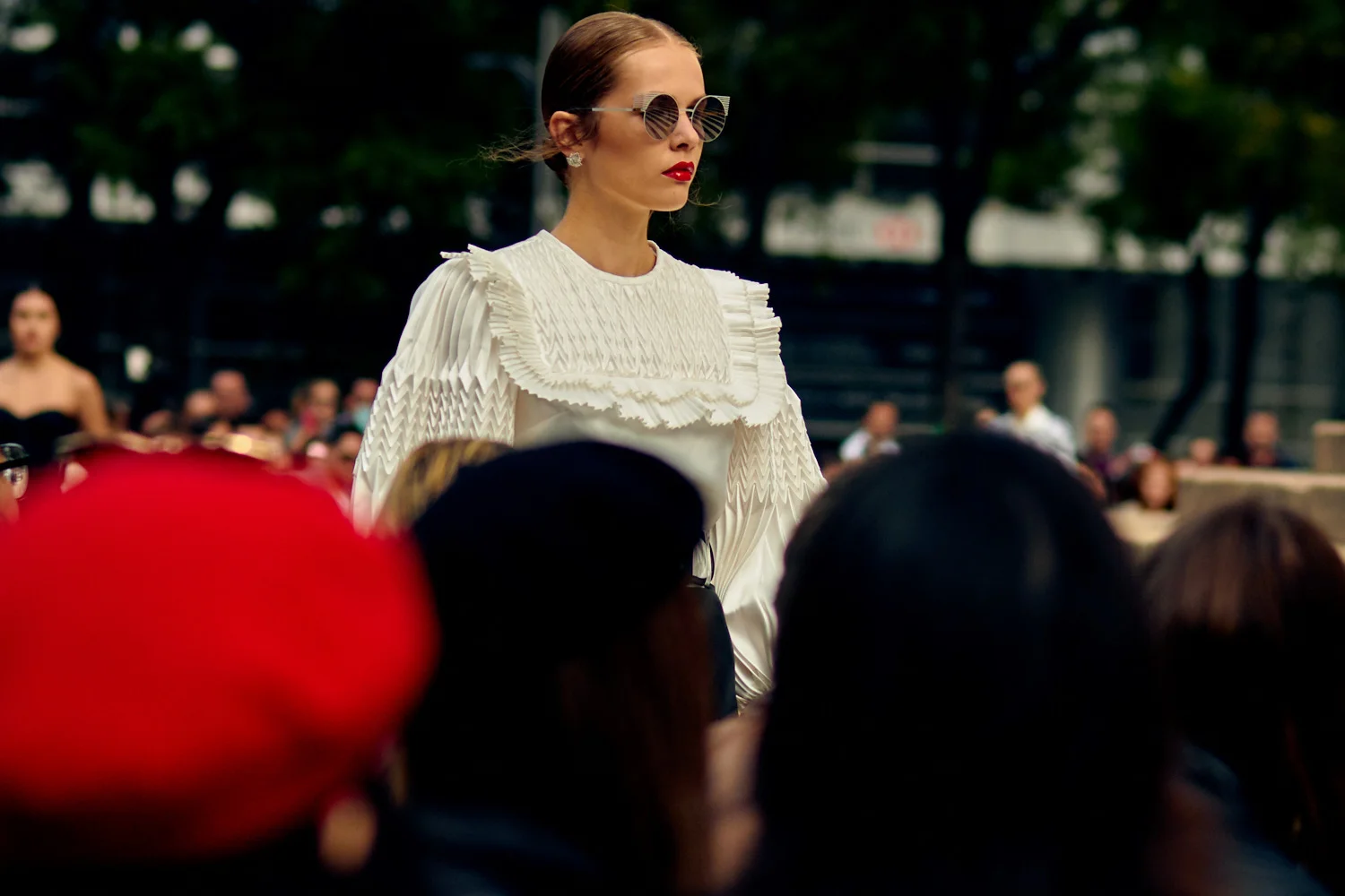 MEXICO CITY, MEXICO - OCTOBER 7: A model walks the runway during the Benito Santos fashion show at Mercedes Benz Fashion Week Mexico 2018 at Monumento al Angel de la Independencia on October 7, 2018 in Mexico City, Mexico. (Photo by Leomardo Fernandez)