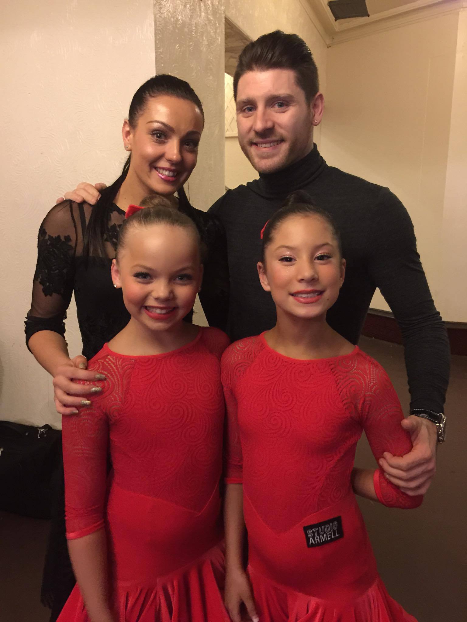 Ruby Colwell and Skye Markey pictured with Studio Armell sponsor couple Amy Dowden and Ben Jones.&nbsp;