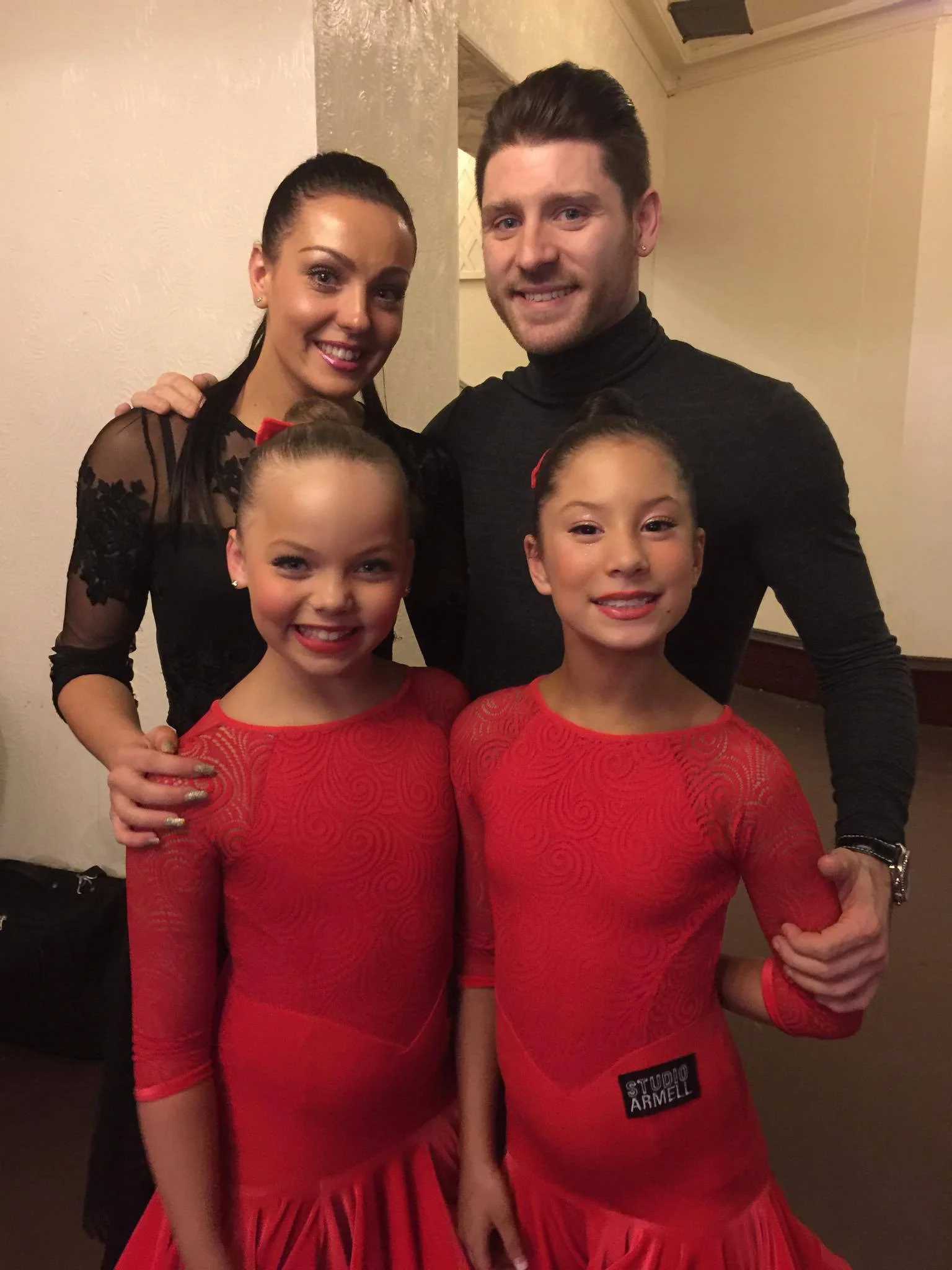 Ruby Colwell and Skye Markey pictured with Studio Armell sponsor couple Amy Dowden and Ben Jones. 