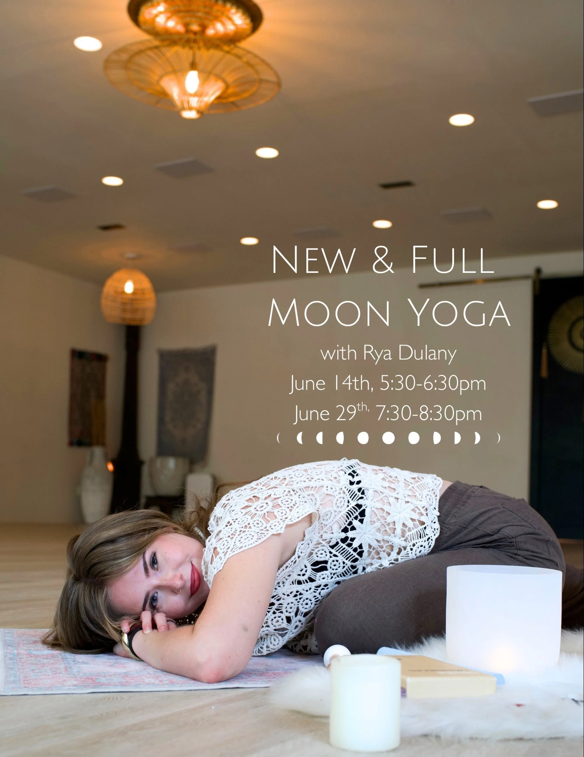 Join Rya Dulaney for New &amp; Full Moon Yoga this Sunday, June 14th, at 5:30p for the New Moon 🌚 and again on June 29th at 7:30p for the Full Moon 🌝 

This Sunday&rsquo;s gathering will be an evening of intention, gentle yoga, sound healing, and r
