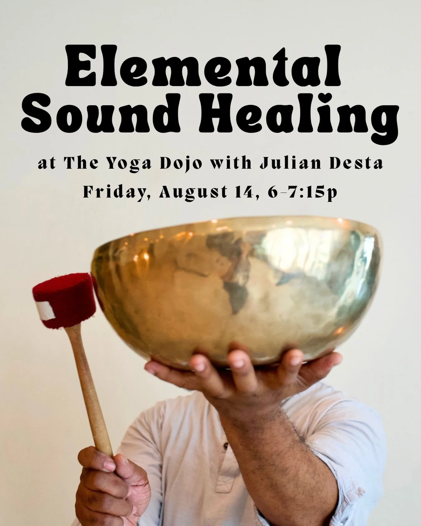 Tune into the frequency of healing this Friday in an Elemental Sound Healing with @a_juju_frequency 

Friday, August 14th
6-7:15pm

Juju calls on the 4 elements of Air, Wind, Water, and Fire to channel through each practice to bring balance to the hu