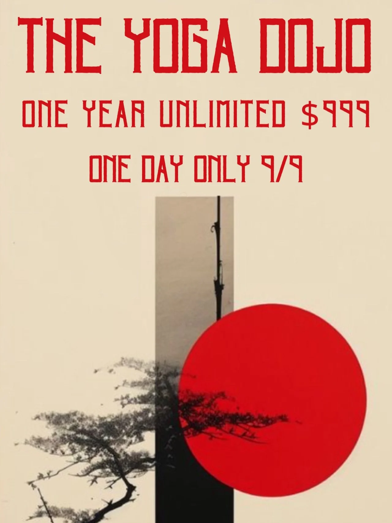 FOR ONE DAY ONLY, lock in the deal of the year.

Tomorrow, 9/9, one year of unlimited yoga with us is available for $999 ⚡️⚡️⚡️

Find this deal on the website or give us a call to purchase.