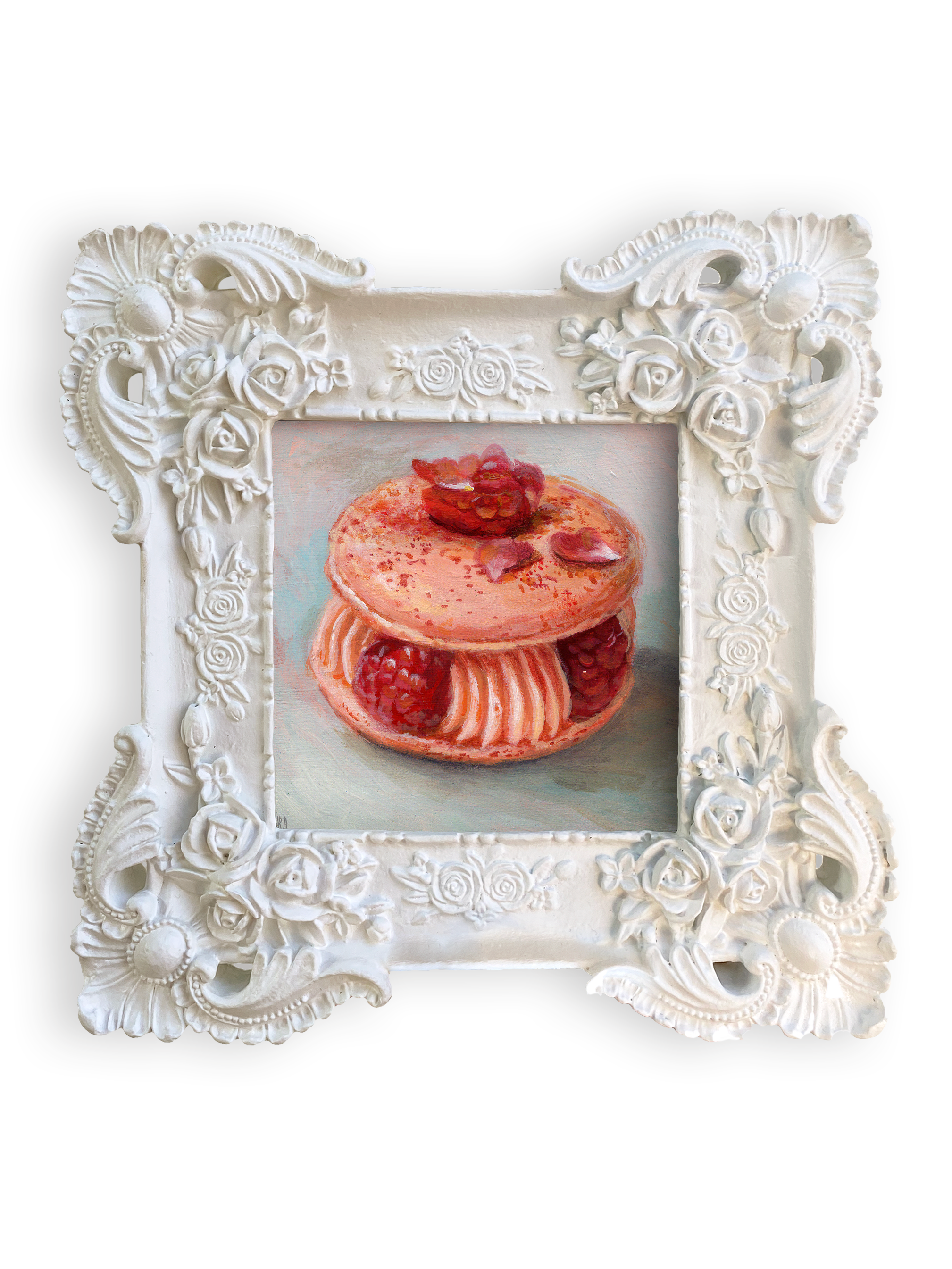 Raspberry Macaron | oil on board | 3" x 3" | sold