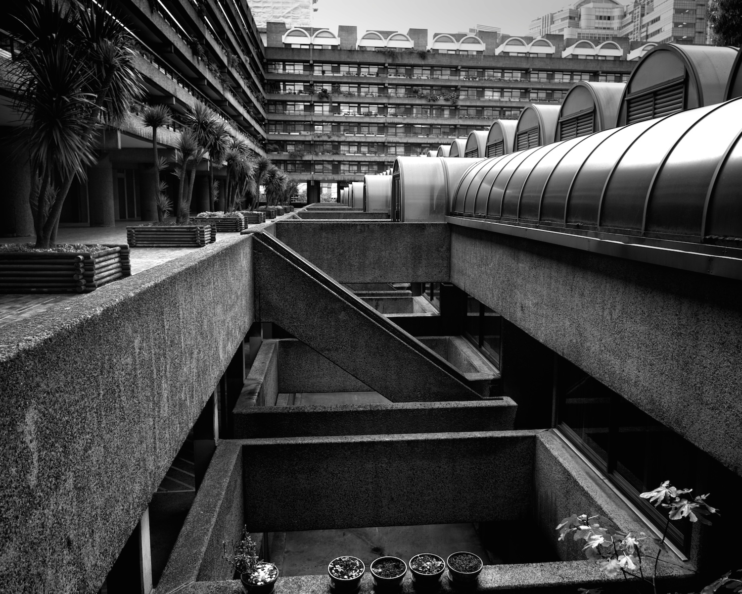 Converging lines and concrete at the Barbican, London.