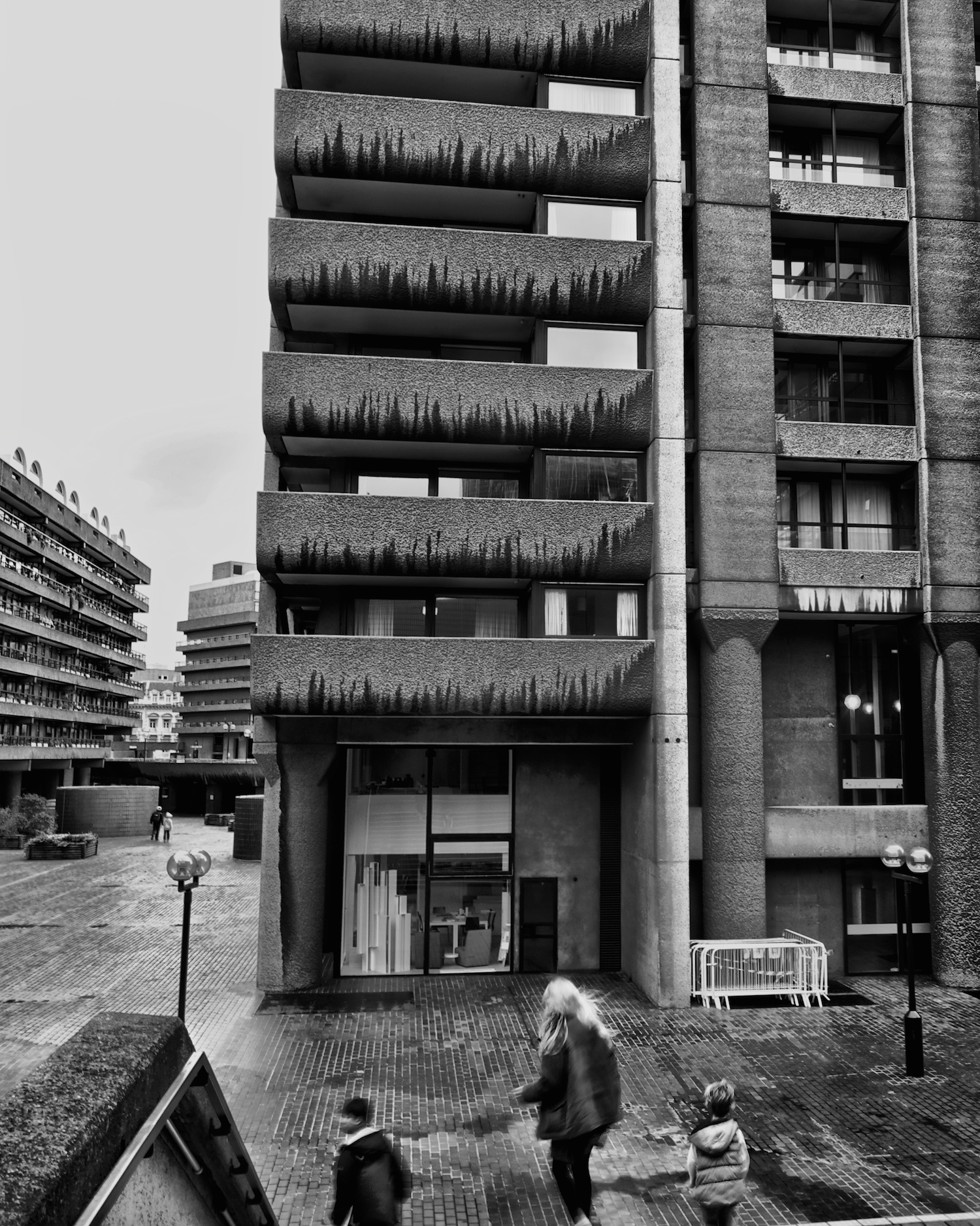 Three children at the Barbican, London.