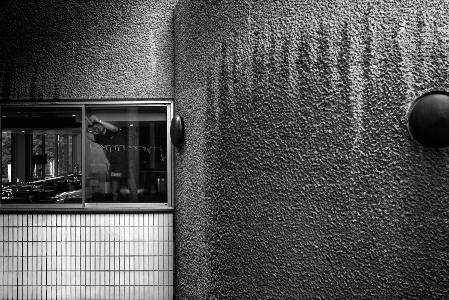 Window cleaning at the Barbican, London.