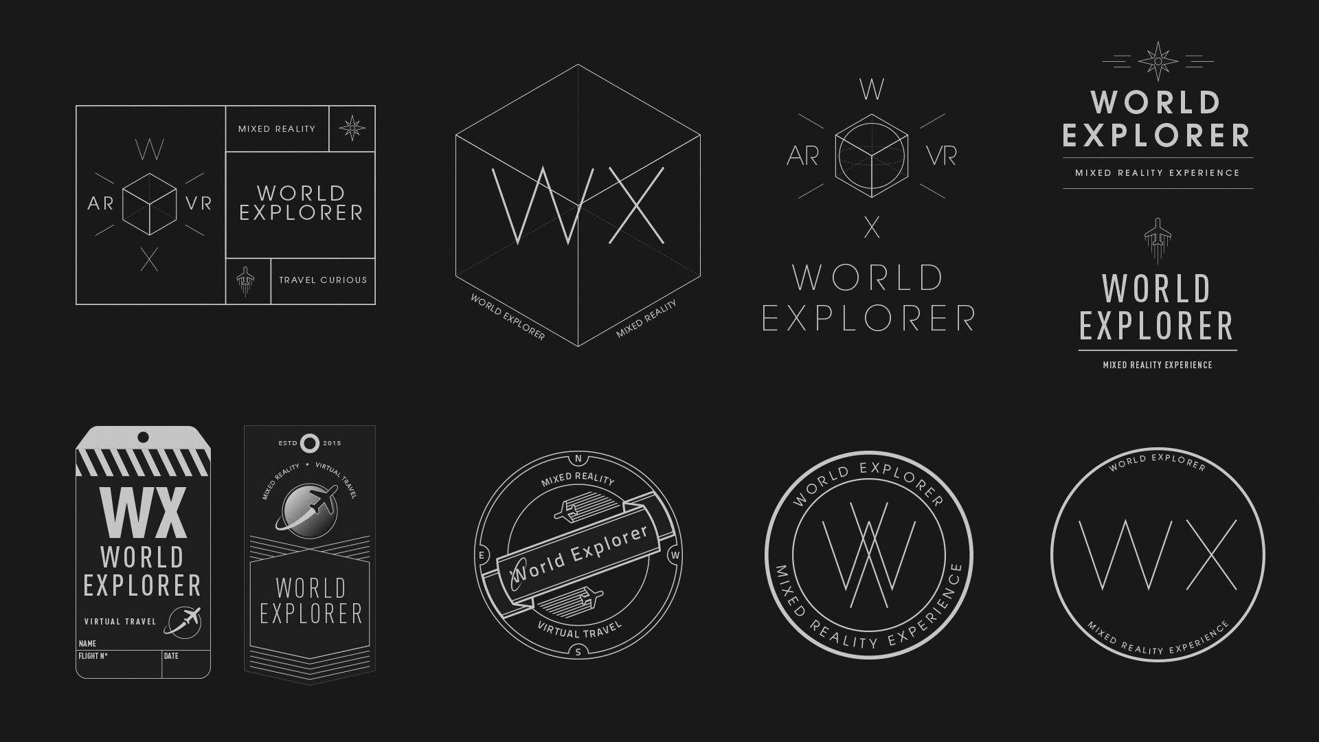 Design explorations for the startup sequence badge. World Explorer was the name of the project during pre-production.