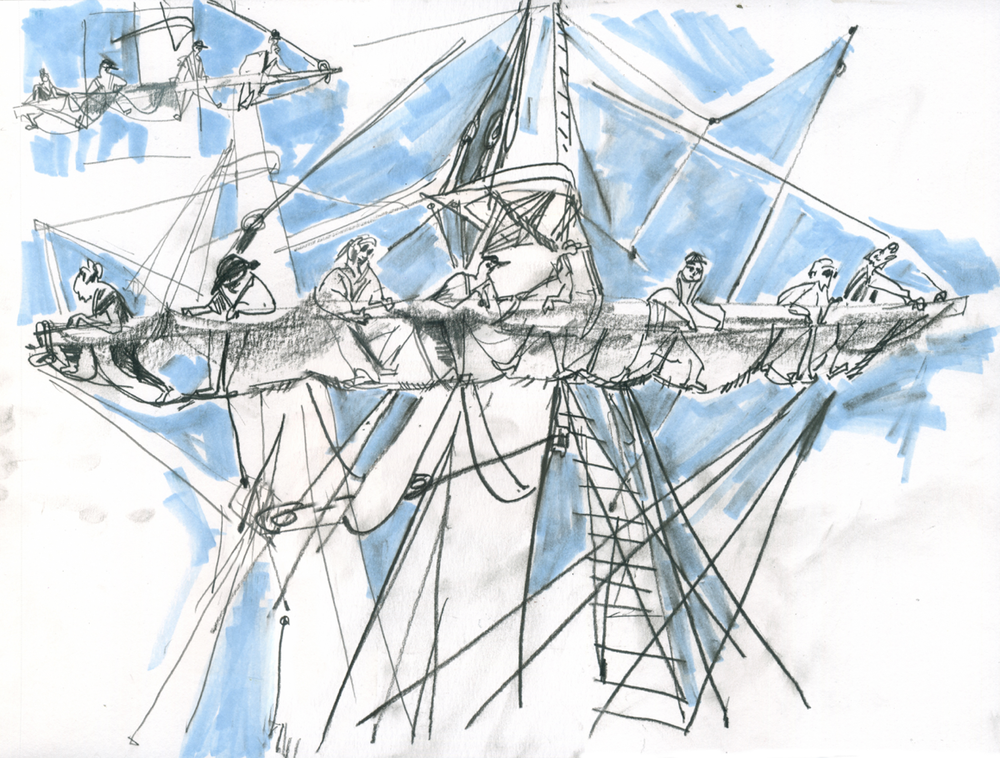 Bending the sails, New London, CT, 2015