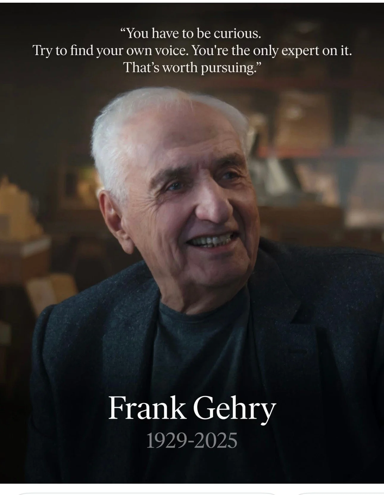 Frank Gehry: a sculptor and architect
Frank Gehry inspires me because he challenges every conventional architectural principle. He proved that creativity matters more than rules, and that architecture can be expressive, rebellious, sculptural, and em