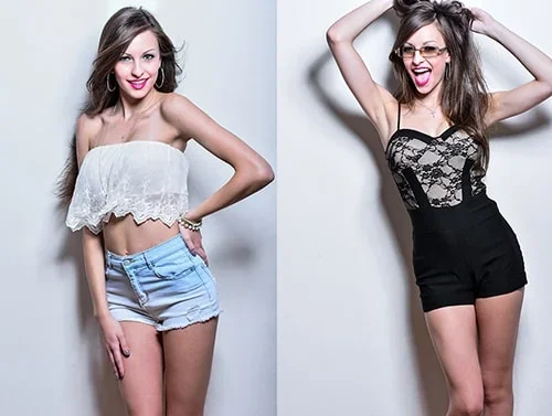 Female posing on wall