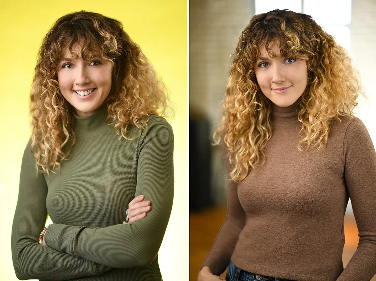 Young woman's business headshot on yellow backdrop

 

 Lifestyle business headshot of a young woman in Minneapolis  