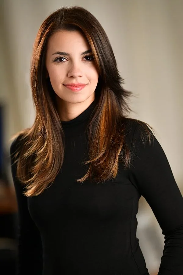 A woman in a black shirt 