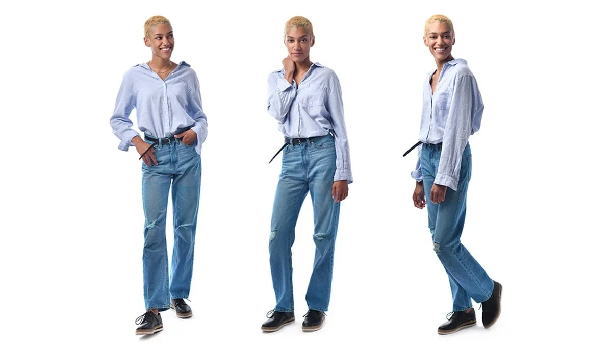 Girl model in blue jeans