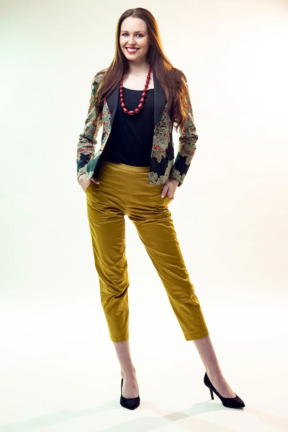 Fashion model in yellow pants 