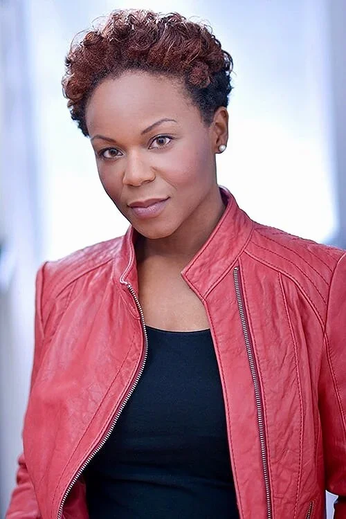 Woman in red leather jacket 