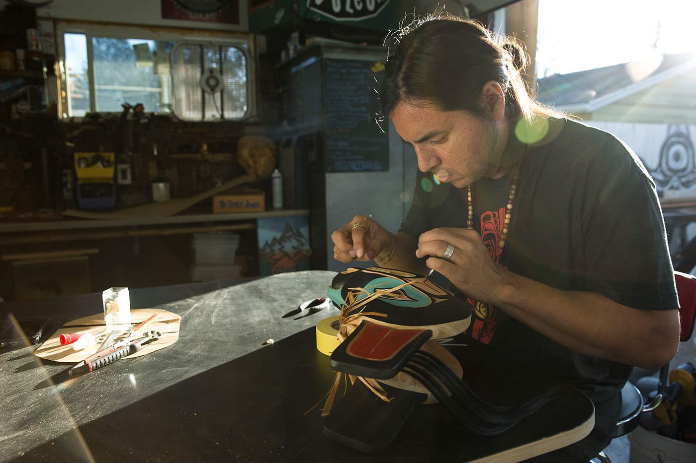 James's Wolf Mask Progress, the process of adding teeth to the mask / photo: Ian Tetzner