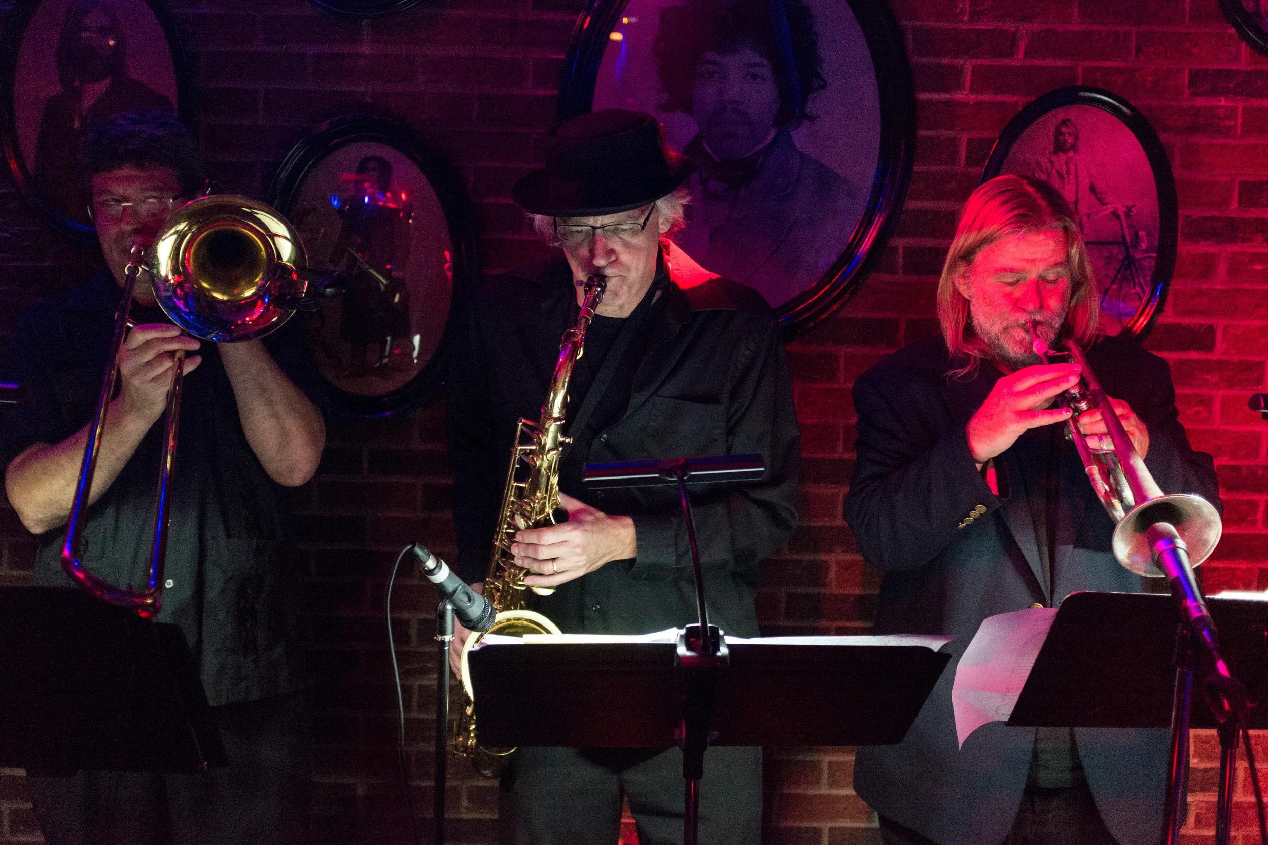 Horn players for The Beat Hotel, Villain & Saint, Bethesda, Md.