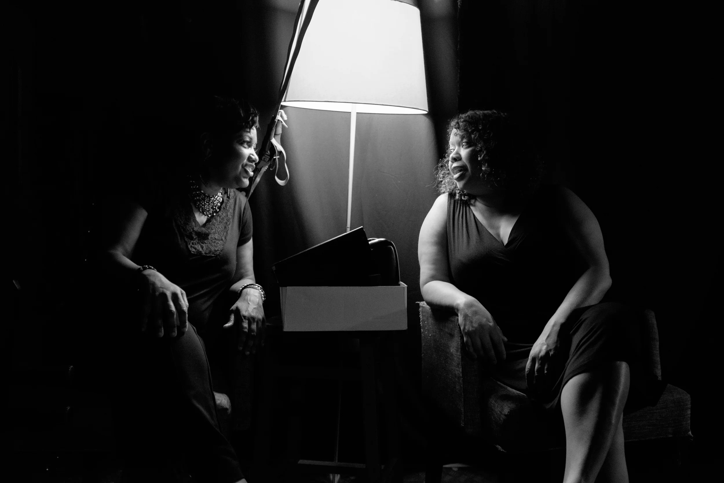Singers Anita King and Caz Gardiner relax in between sets backstage at Bethesda Blues & Jazz, Bethesda, Md.