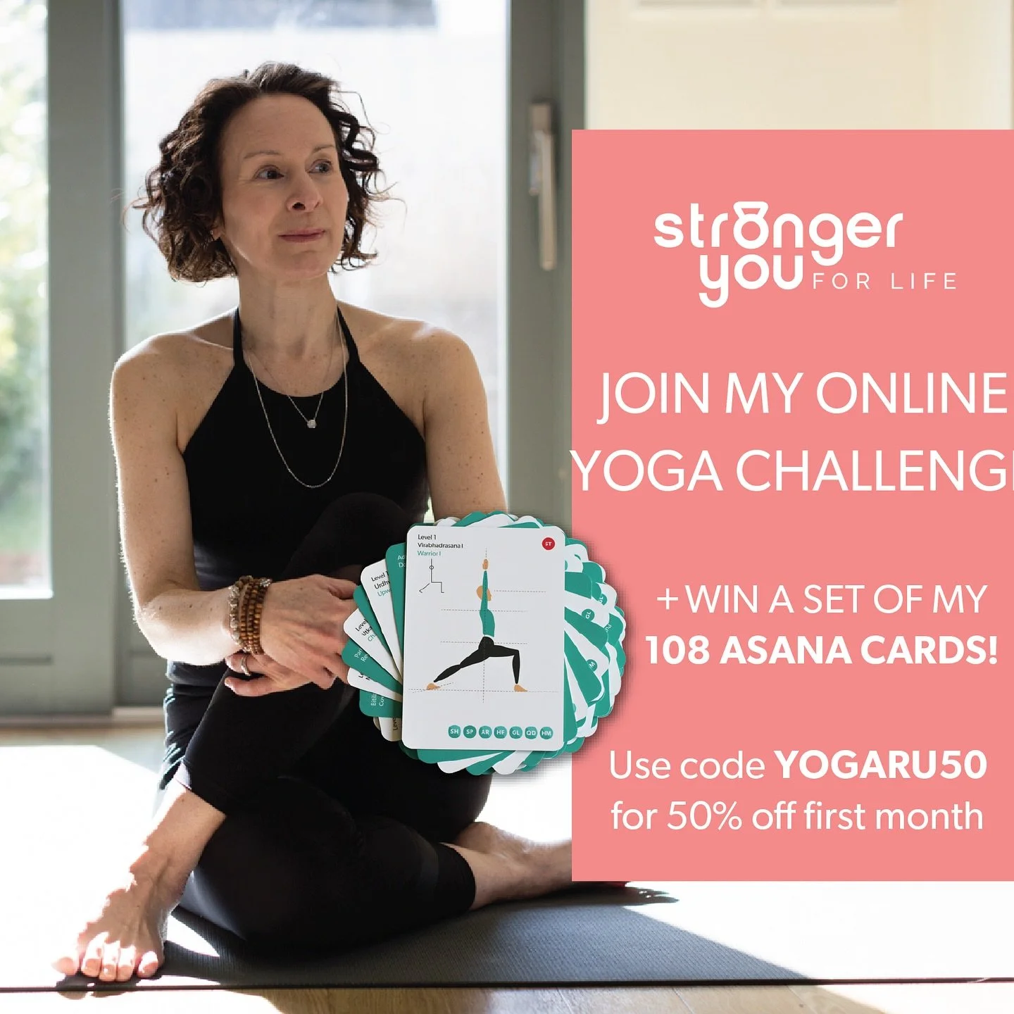 JOIN MY ONLINE YOGA CHALLENGE + WIN MY 108 ASANA CARDS. Join my Yoga to Build Strength challenge on @strongeryouforlife. Created to help you build strength and move with confidence both on and off the mat.💪🏻
✨JOIN NOW TO WIN - when you sign up, yo