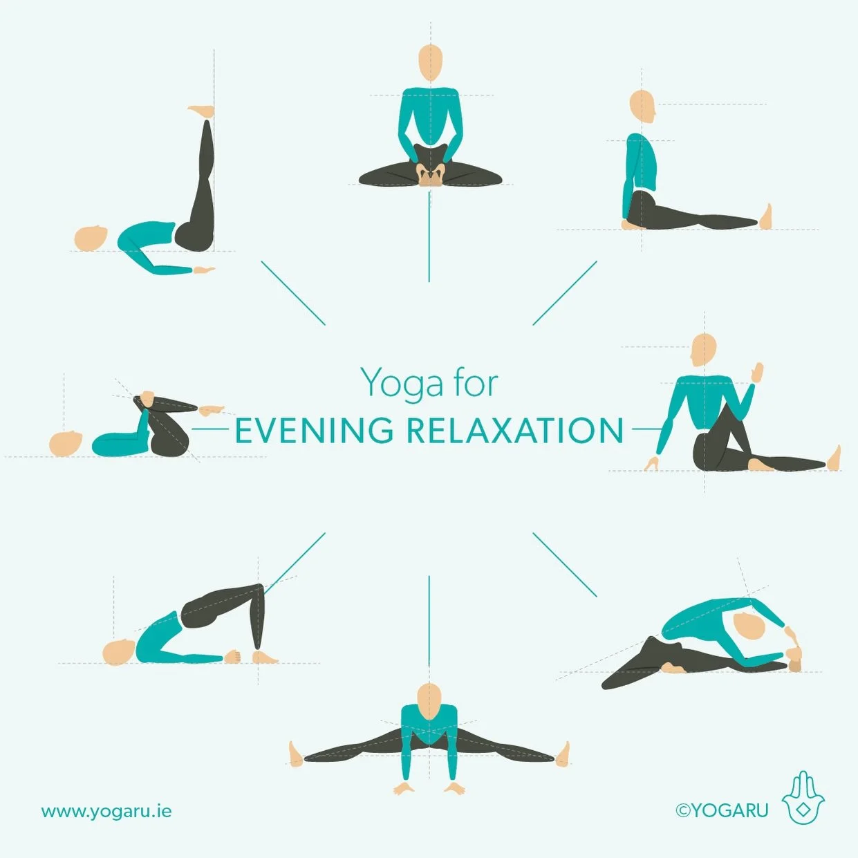 YOGA FOR EVENING RESET. Helping your nervous system with some gentle stretches,  combined with deep breathing, will bring it back down after a busy day and optimise your circadian rhythm. Try some of these eight poses to prepare for a good nights sle