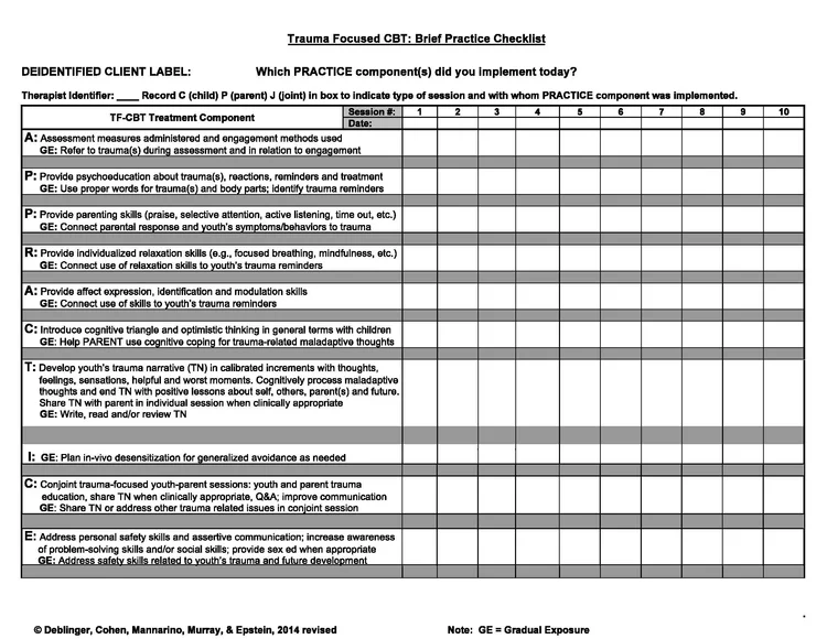 Deidentified Client Label Trauma Focused Cbt Brief Practice Checklist Which Practice Component S Did You Implement Today