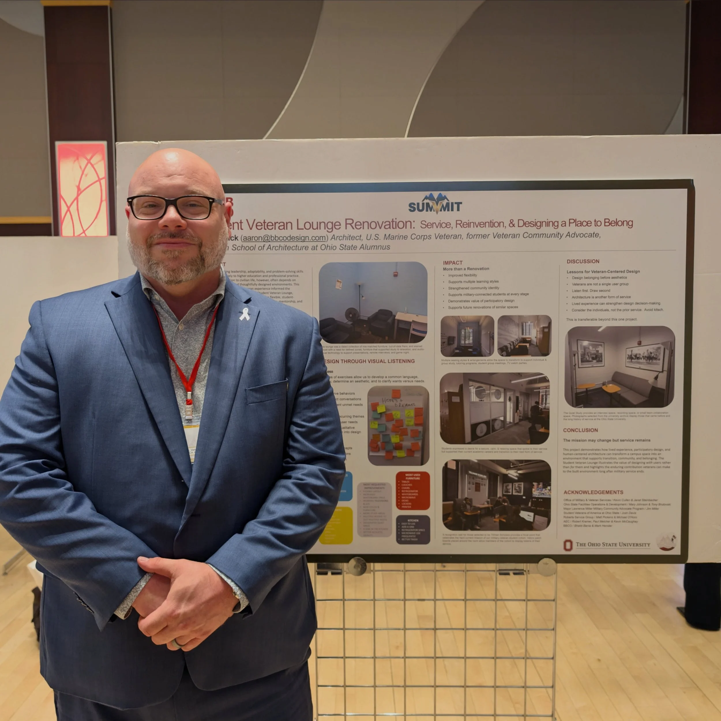 Designing a place to belong starts with listening.
BBCO&rsquo;s Aaron Kuck recently presented at SUMMIT at The Ohio State University, sharing how his experience as a U.S. Marine Corps veteran and architect helped inform the renovation of Ohio State&r