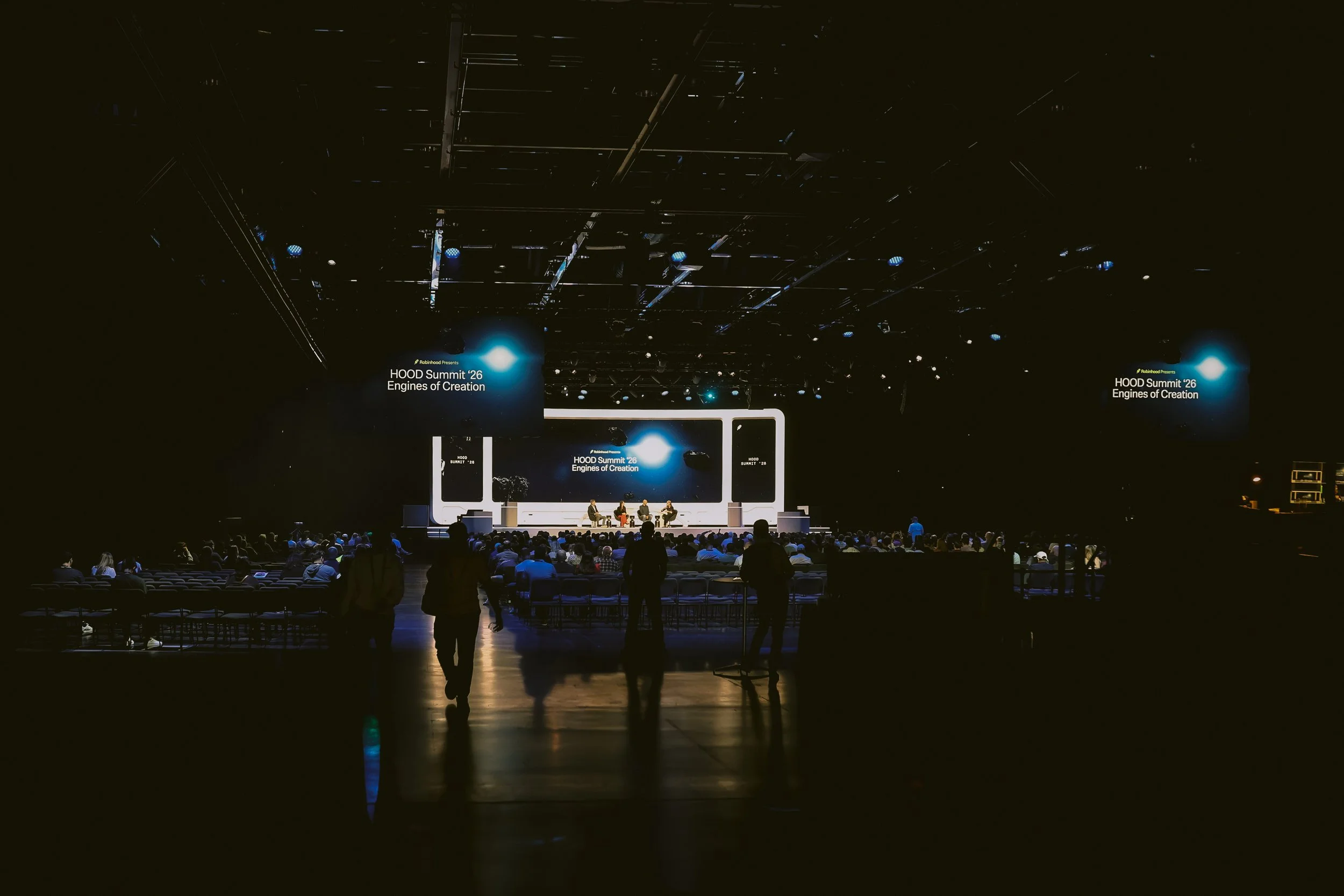 Wide shot of the HOOD Summit '26 main stage and audience in Houston